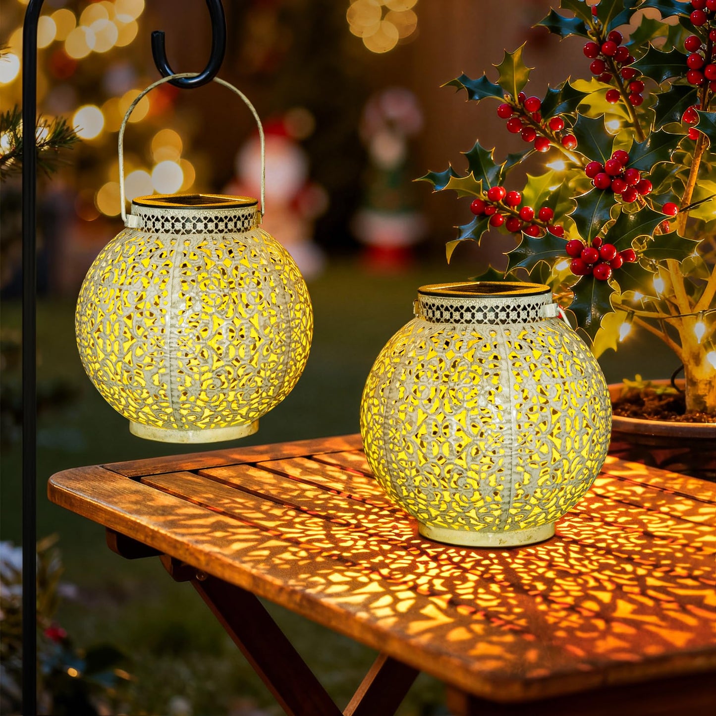 TAKE ME 2 Packs White Solar Lanterns Outdoor Waterproof Garden Laterns Metal Retro Lights for Mothers Gifts Mom Wife Grandma Birthday Gifts (White Set of 2)