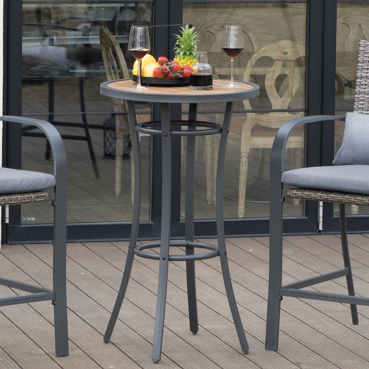 Naga Bahna Bar Height Patio Table, 40-Inch Outdoor Pub Table Bistro Table with Wooden-Like Table Top & Metal Frame, Spring, 2026