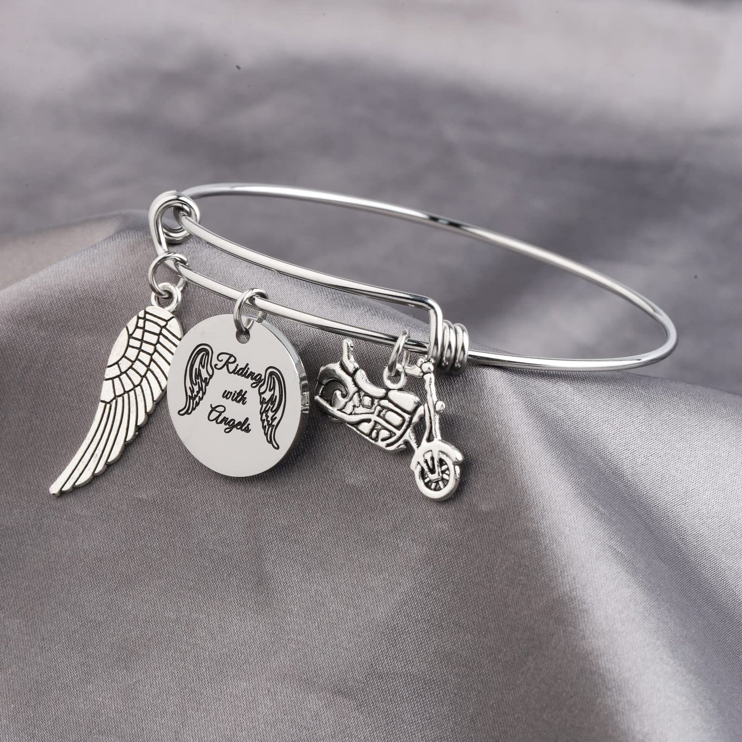 Zuo Bao Motorcycle Memorial Jewelry Memorial for Brother Dad Husband Sympathy Gift Riding with Angels Bracelet with Wing Car Truck Memorial (Riding with Angels)