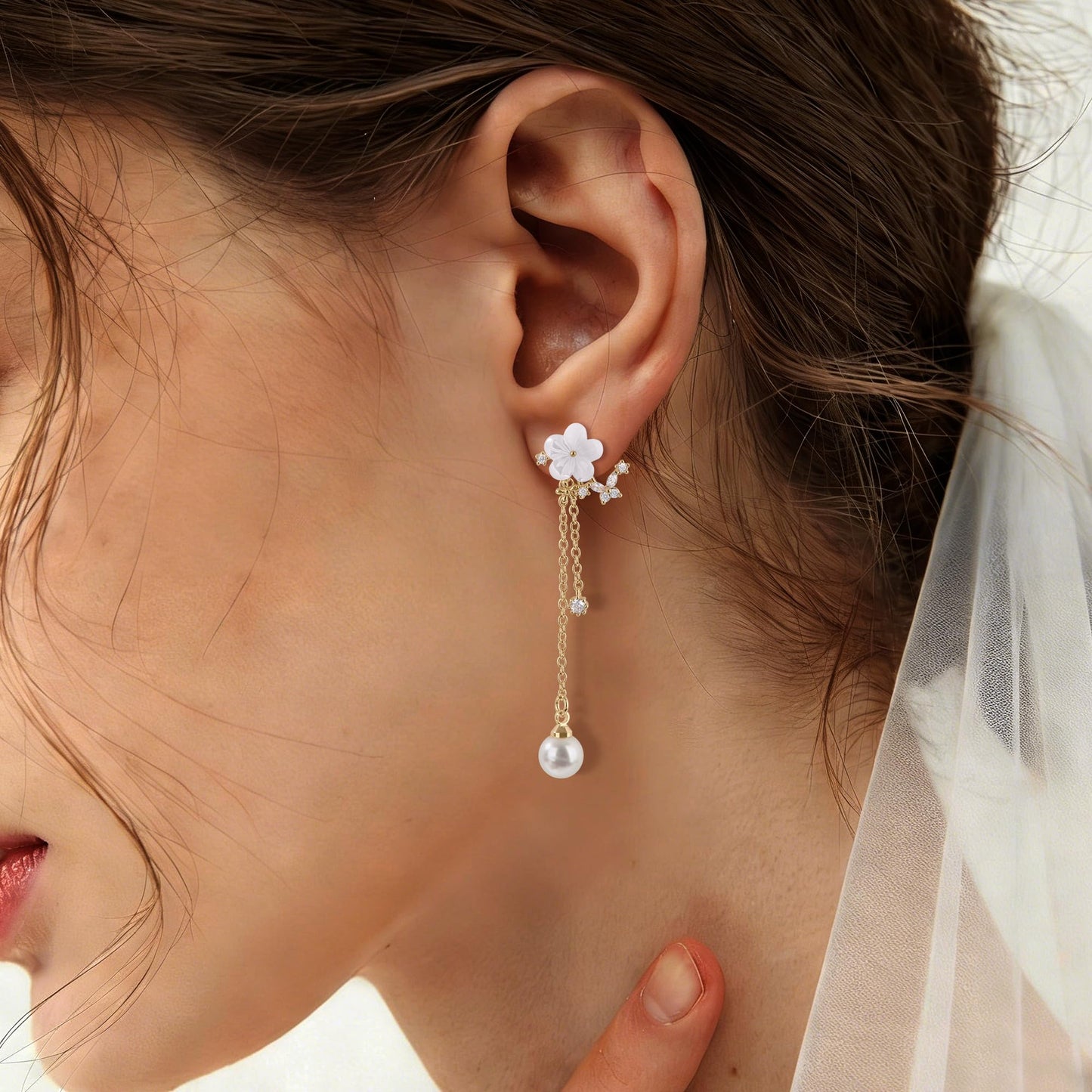 Pearl Earrings for Women, 14k Gold Plated Trendy Diamond Pearl Drop Earrings Hypoallergenic Dainty Bridal Gifts Wedding jewelry for Women