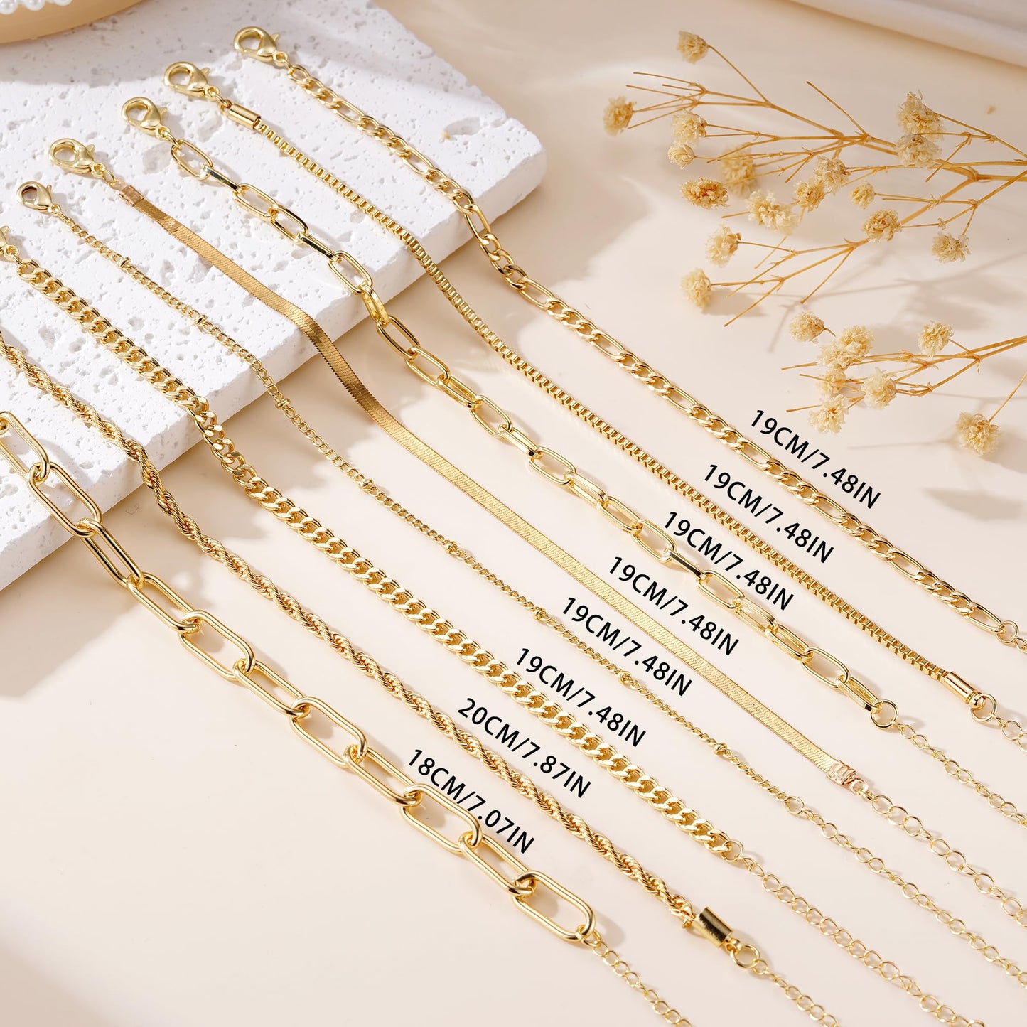 Mujahid 14K Gold Plated Bracelets for Women Waterproof, Jewelry Sets Trendy Thin Dainty Stackable Cuban Link Paperclip Chain Bracelet Pack Fashion Accessories Gifts for Womens,Hypoallergenic Jewelry