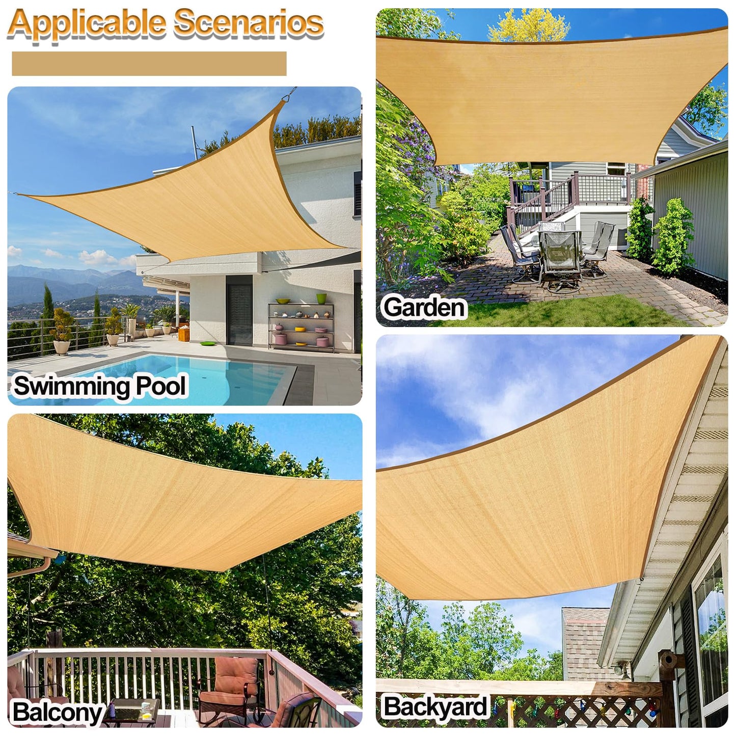 Shade&Beyond Shade Sail 10'X20' Rectangle Sand Breathable UV Block Outdoor Canopy for Backyard Patio Pergola Garden Deck(We Make Custom Size)