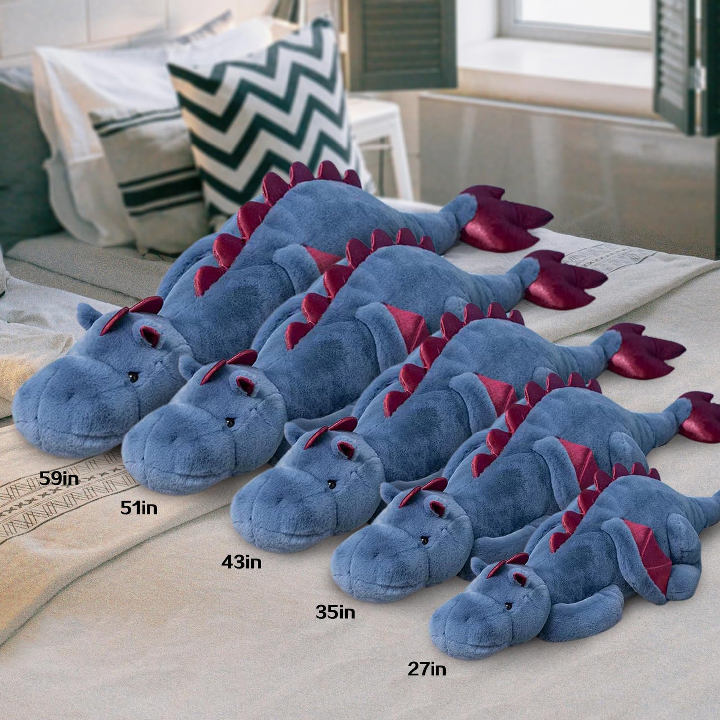 Dodhse Pterosaur Stuffed Animal with Wings - Cute Soft Dinosaurs Plush Toys Little Flying Dragon Plushies Pillow Doll Christmas Birthday Gifts for Kids Boys Girls (Blue,35.43inch/90cm)