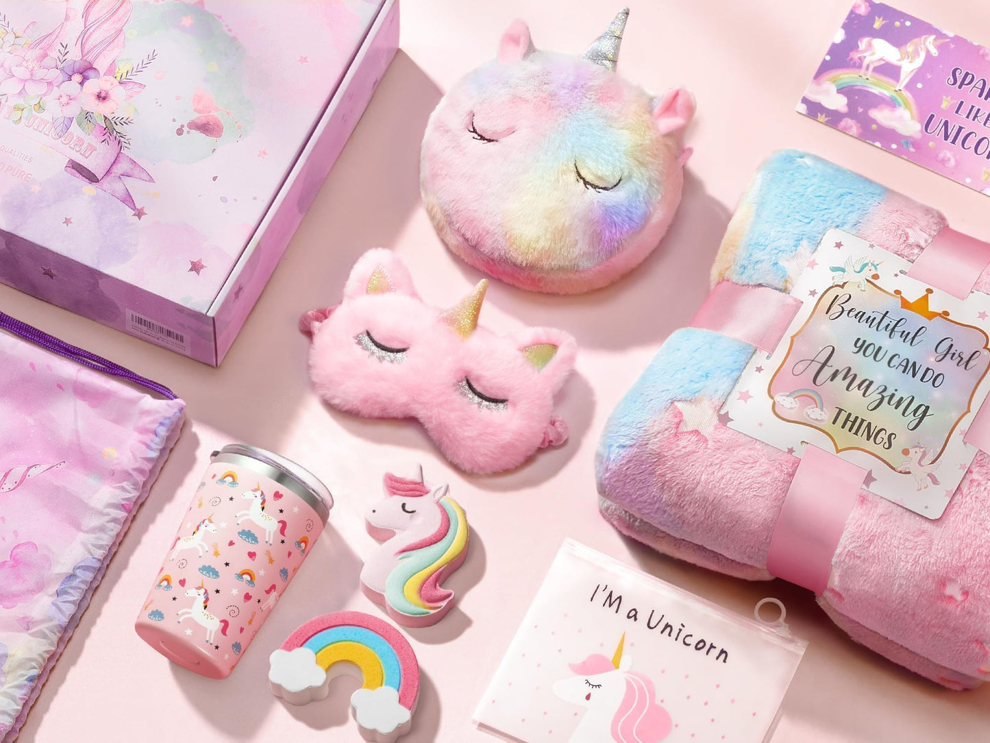 Unicorn Gifts for Girls 4-6 6-8, Birthday Easter Gifts Set for Girls Age 4 5 6 7 8 9+ Year Old Tween Teen Girl Trendy Stuff Kids Unicorn Toys with Glow in The Dark Blanket Purse for Daughter Niece