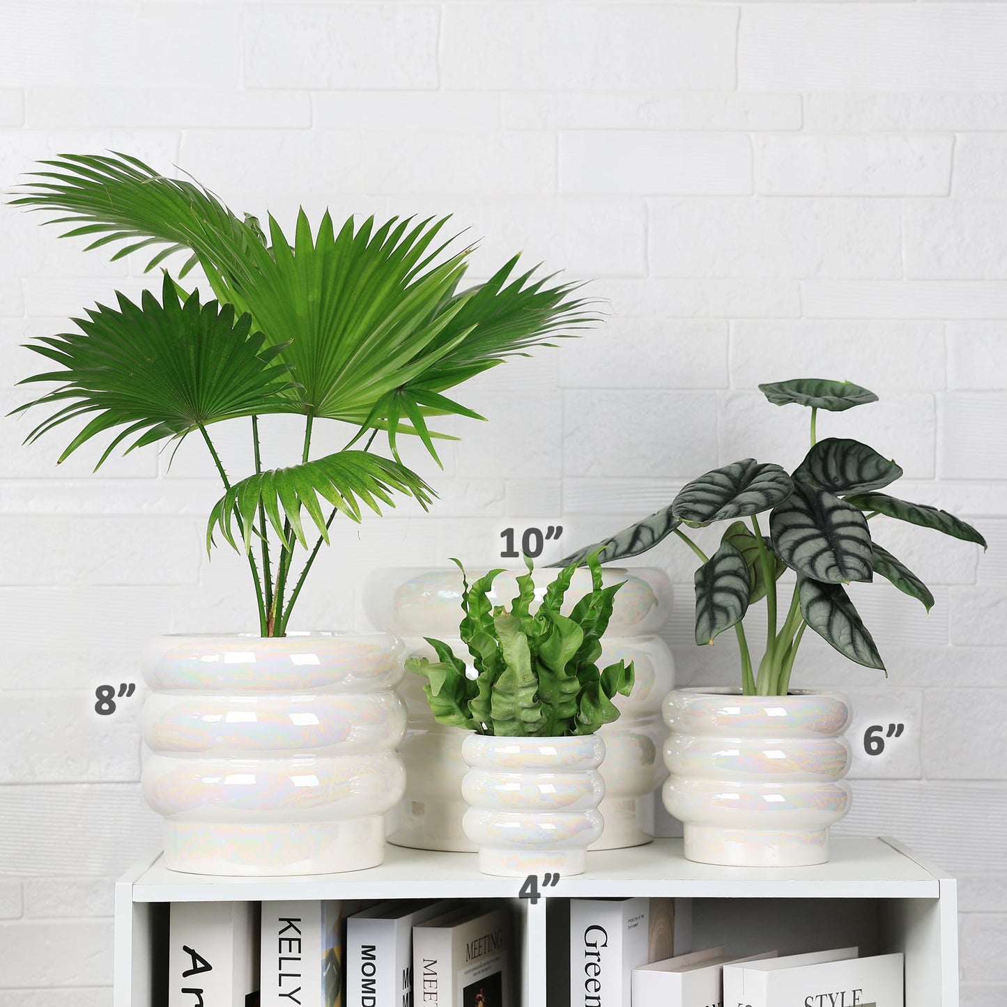YFFSRJDJ 10 inch Ceramic Plant Pots for Indoor Plants, Rainbow Pearl Glaze Planter with Planters for Plants with Drainage Hole, Orchid Pots, Succulent Pot, Large Flower Pot (White)