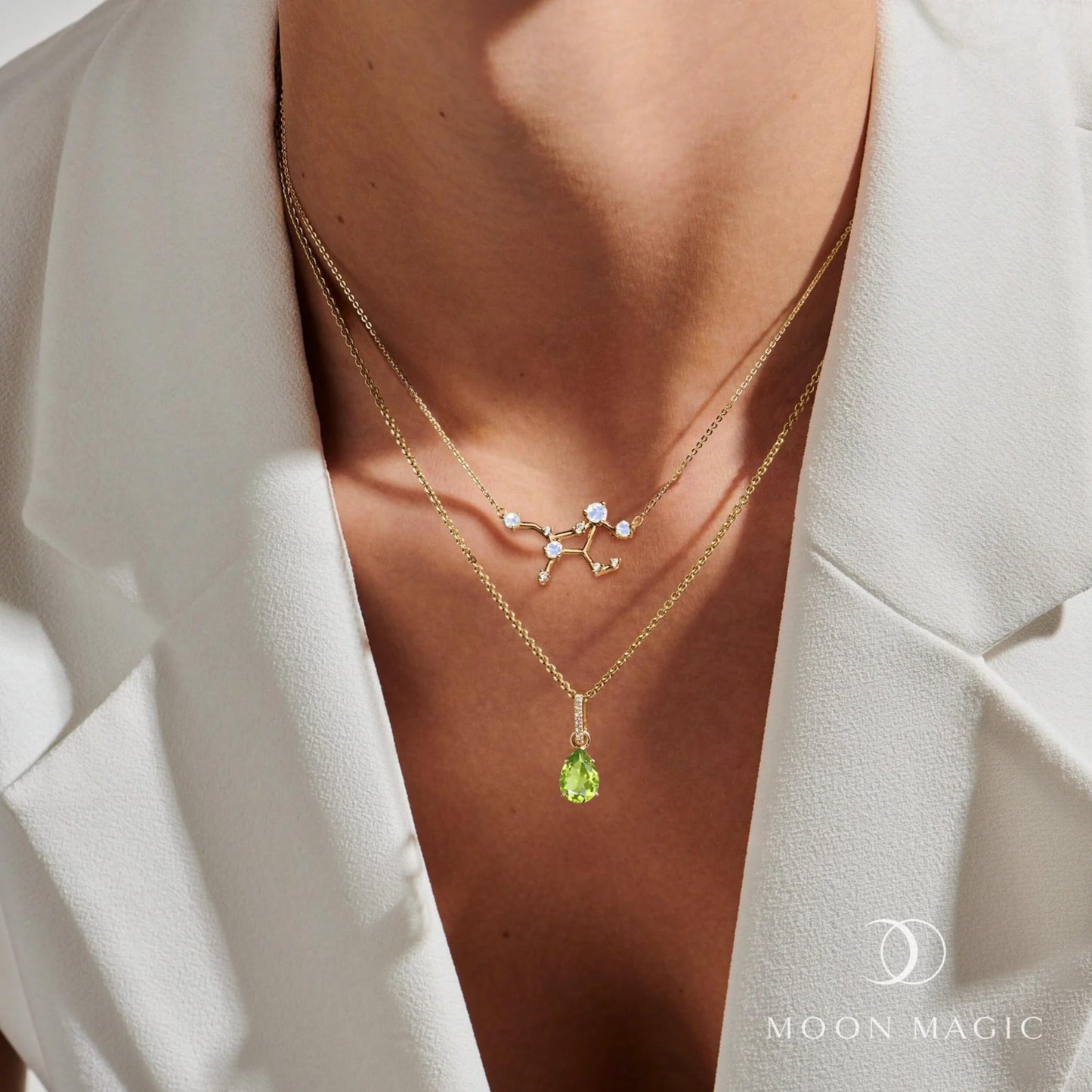 Moon Magic Moonstone Necklace - Virgo Zodiac Constellation / 925 Sterling Silver - 18k Rose Gold - Yellow Gold Rainbow Moonstone Necklaces for Women/Authentic Rainbow Crystal Jewelry