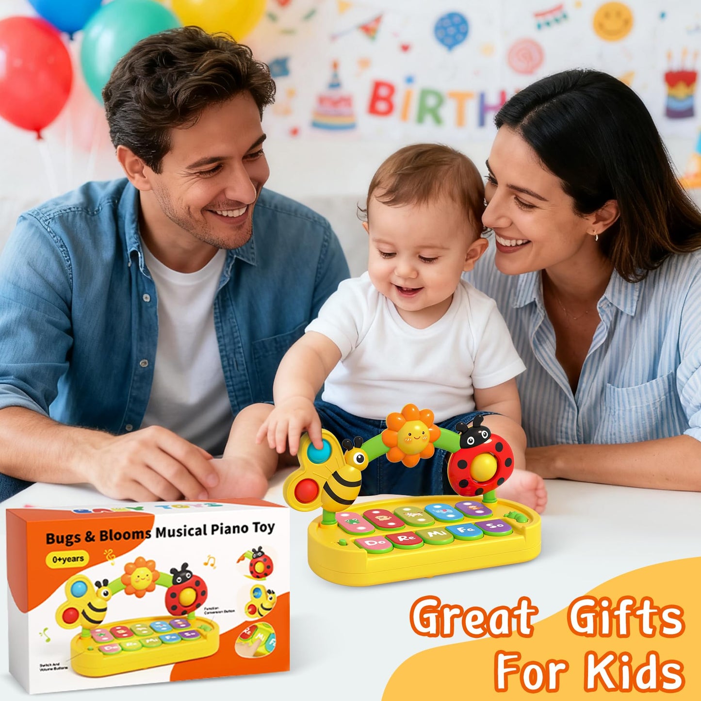 Baby Piano Toy 6-12 Months Light Up Music Keyboard Baby Toys for 3 6 9 12 18 Months with 4 Modes, Infant Educational Early Learning Toys, Small Musical Piano Toy 1 Year Old Boys Girls Gift