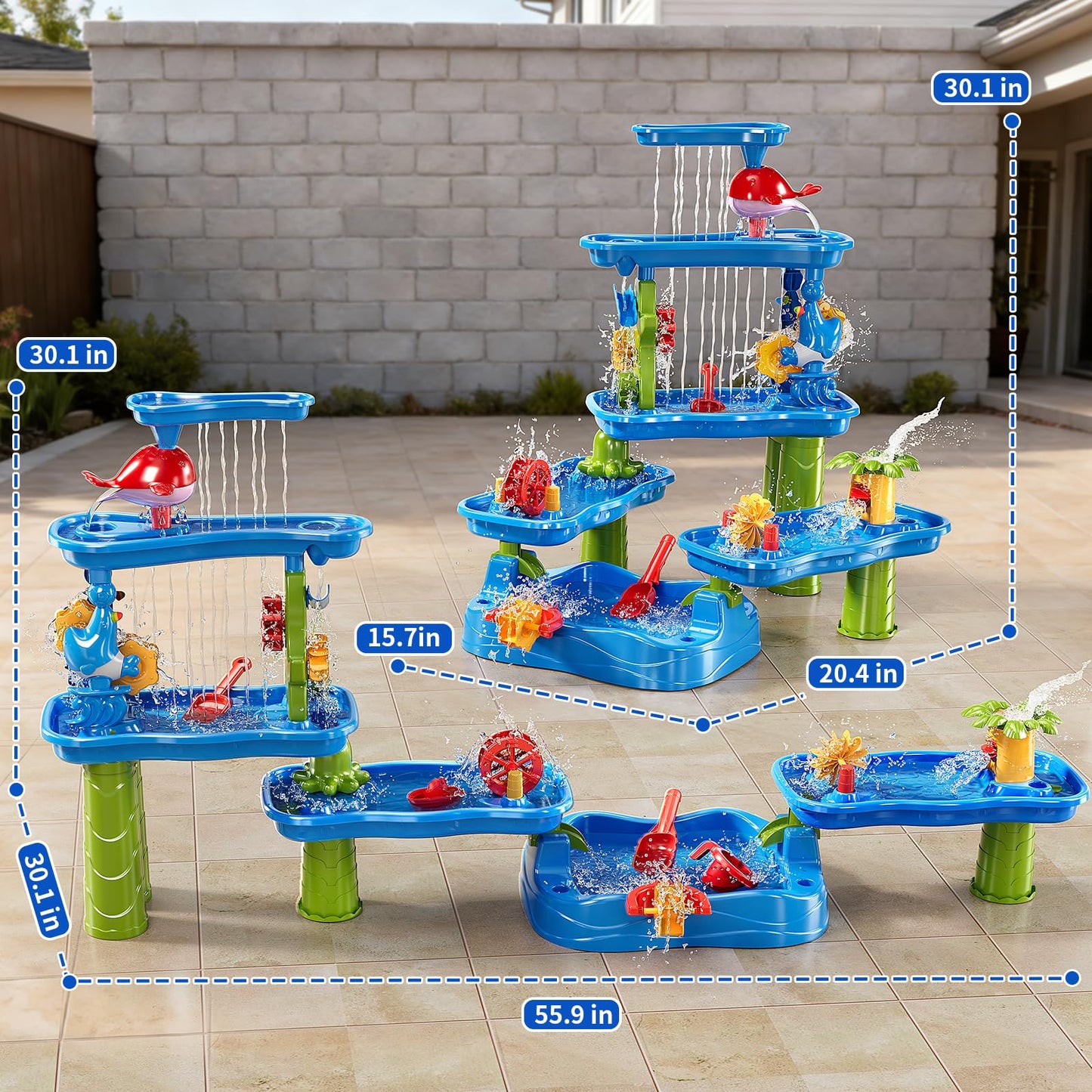 ZDRKWSM 3-Tier 4 Areas Water Table for Kids 3-5, Summer Outdoor Beach Sensory Activity Playset Kids Sand and Water Table Toys, Birthday Gifts for Boys and Girls 3 4 5 6 7 8