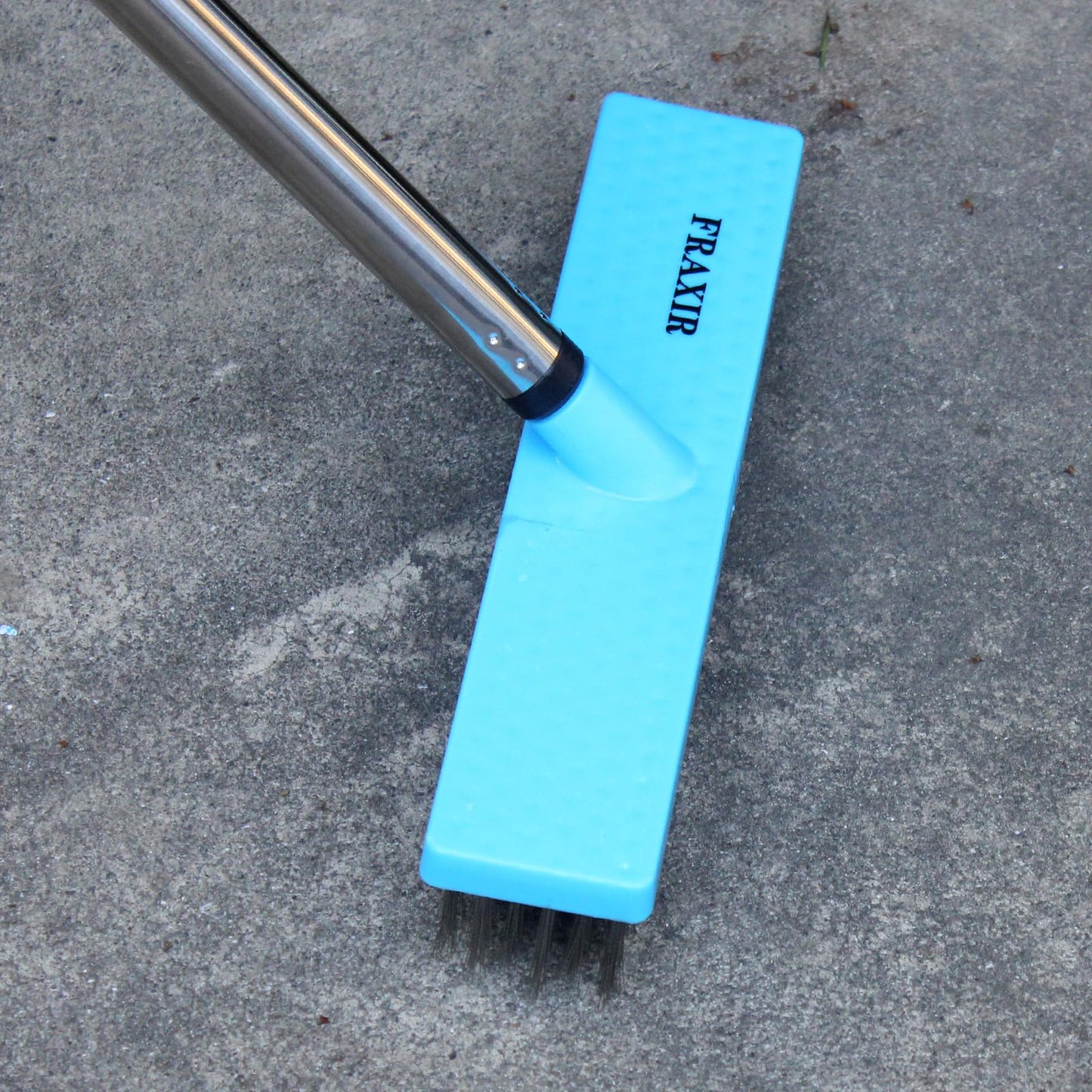 FRAXIR Stainless Steel Wire Broom Deck Scrubber Brush with 55” Adjustable Length Sturdy Long Handle, Stainless Steel Outdoor Broom for Cleaning Moss Concrete Floors Grout Gardens Patios
