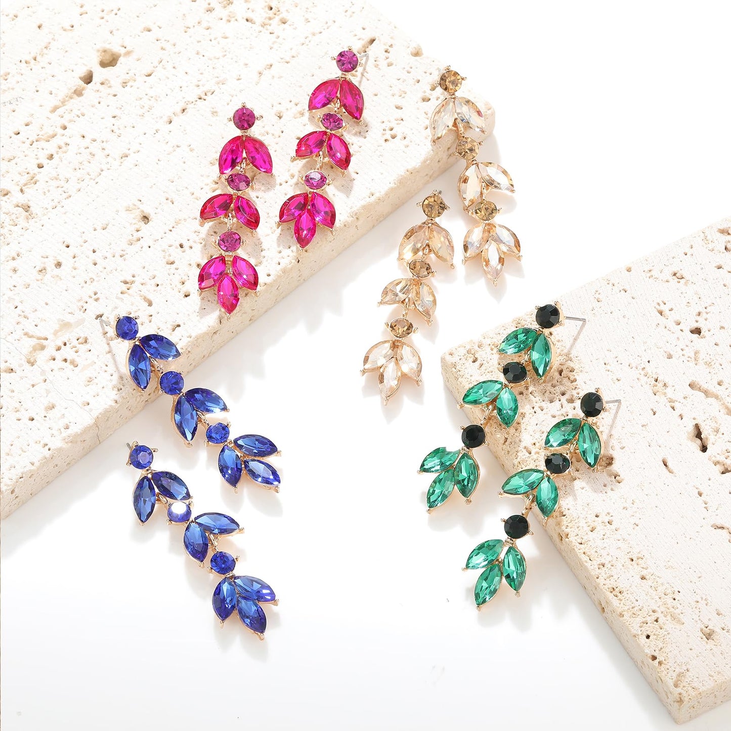 GAOKOXI Green Wedding Rhinestone Dangle Earrings Elegant Bridal Crystal Drop Earrings for Women Bridesmaids Guest Party Prom