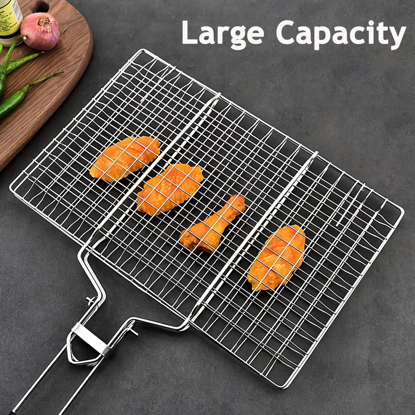 Fish Basket for Grilling- BBQ Basket Stainless Steel Barbecue Basket with Foldable Handle, Portable Outdoor/Camping Grilling Accessories, Grill Vegetable Basket for All Grills(13.2 X 8.6 Inches)
