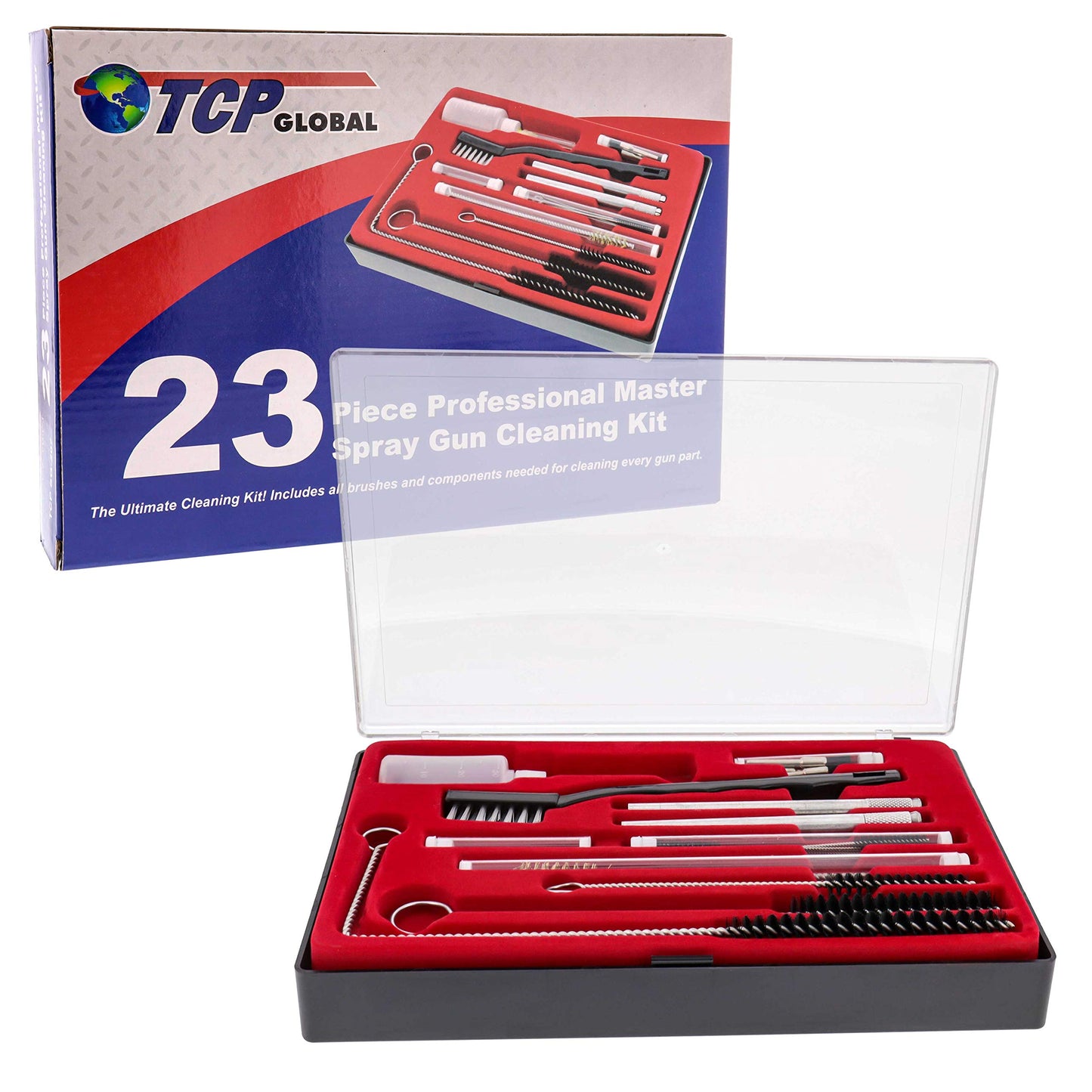 TCP Global 23 Piece Airbrush Cleaning Kit with Case - Paint Gun Cleaning Kit, Air Tools, Detail & Gravity Feed Airbrush Cleaner, Automotive Spray Gun Cleaner, Air Brush Washing Set