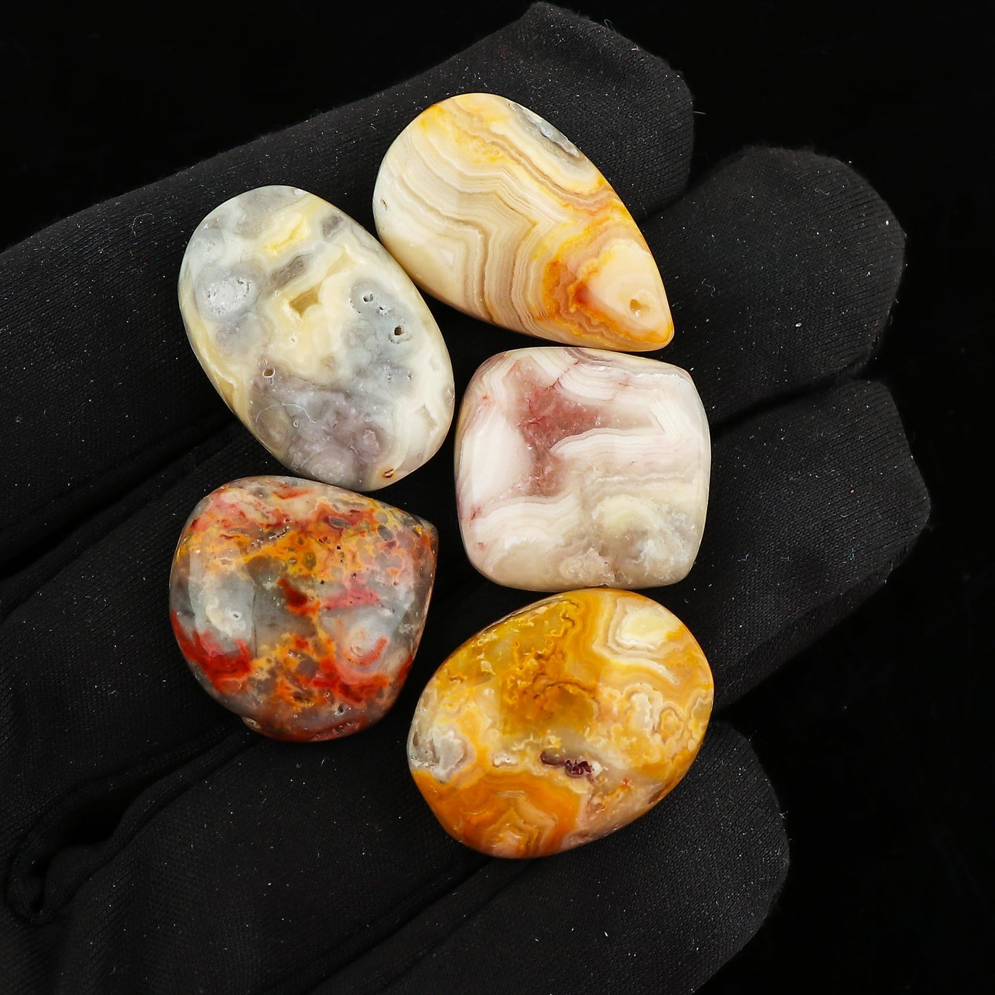 CRYSTALINES 5pcs, Wholesale Natural Botswana Agate Gemstones, Bulk Flatback Cabochon Stones, DIY Crafts & Design, Jewelry Making, Wire Wrapping, Chakra Healing Crystals, Gem Collection