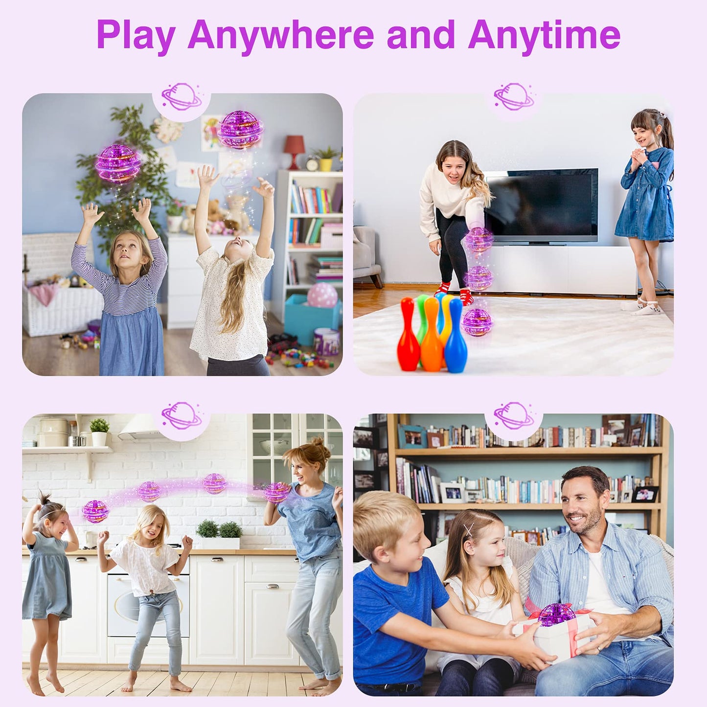 Ciniffo Flying Orb Ball Toy 2025 – Light Up Hand Controlled Boomerang Spinner Mini Drone Toy, Hover Cosmic Globe Ball, Cool Christmas & Birthday Gift for Girls Boys Teens Ages 6+ (Purple)