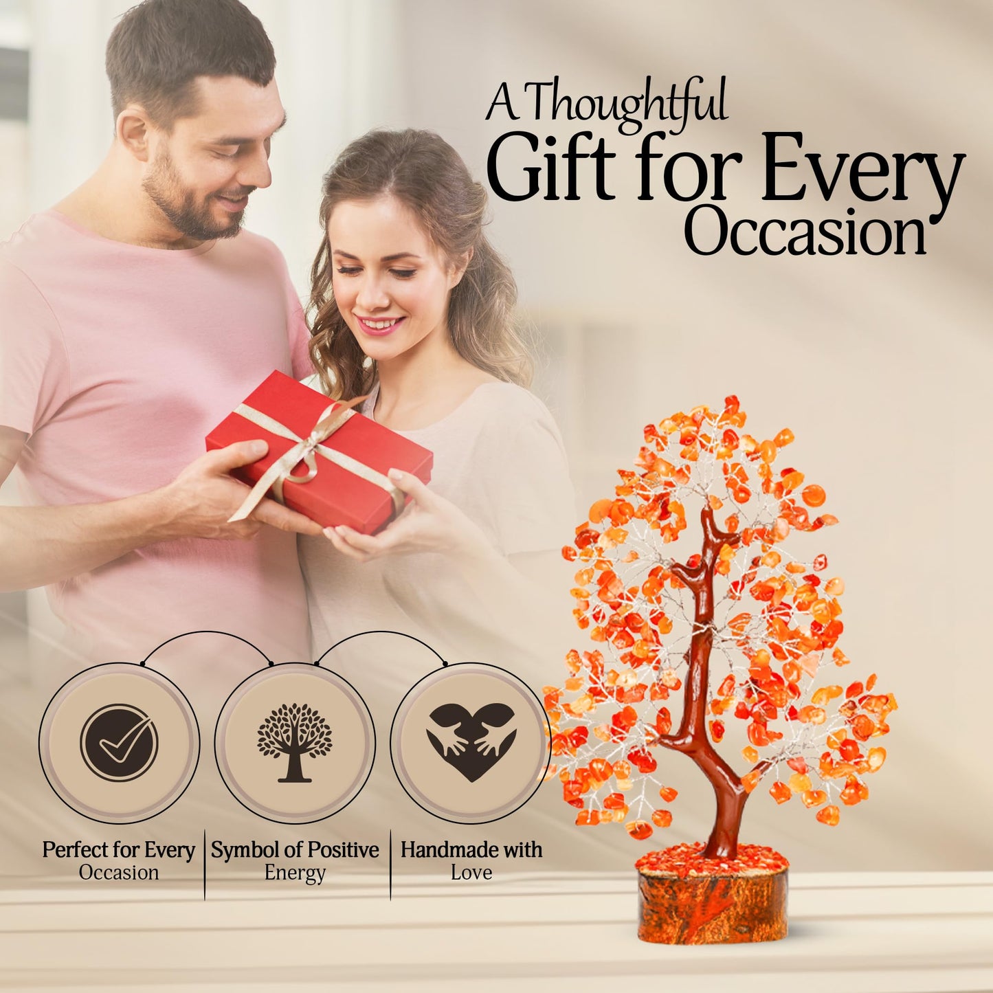 YATSKIA Carnelian Crystal Tree of Life - Bonsai Tree - Feng Shui Home Decor - Crystal Stones - Home Office Decor - Crystals Gifts for Women