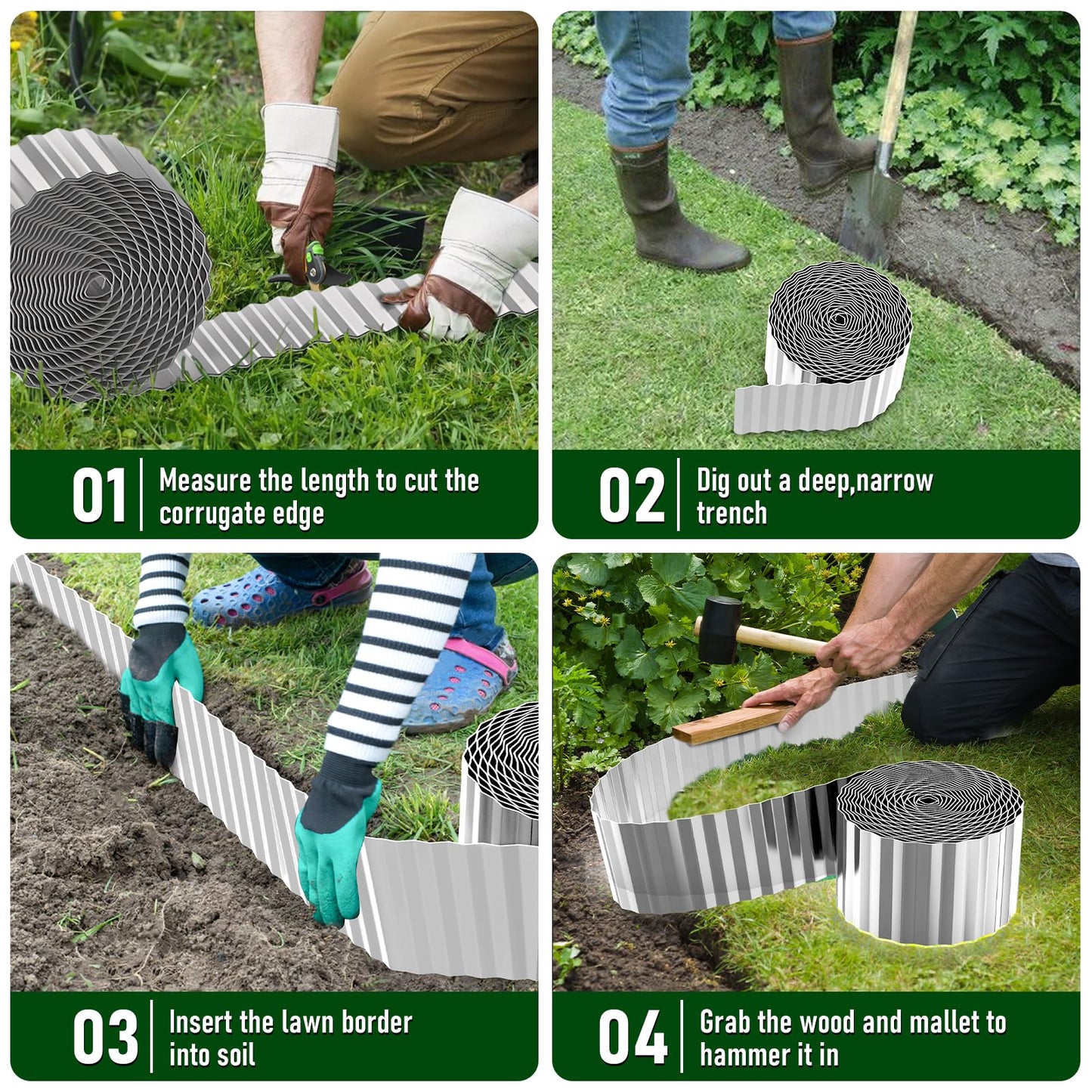 Gardenaire Corten Steel Corrugated Metal Garden Edging, 8"×50Ft Landscape Edging Border,Flexible Garden Edging Border for Perfect DIY Flower Beds,Lawn and Landscaping Borders
