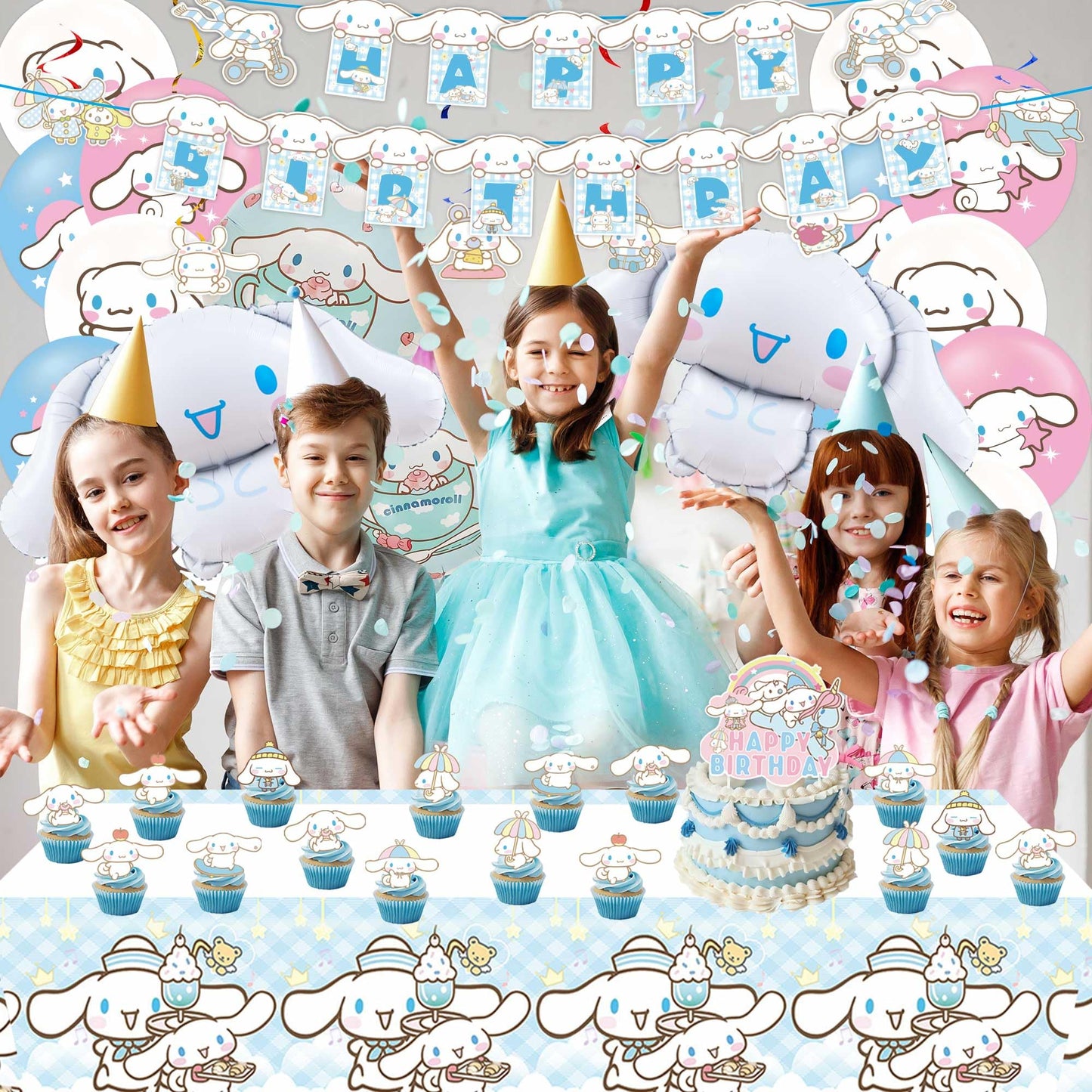 Birthday Party Decorations, Cute Party Supplies Include Banner, latex Balloons, Hanging Swirls, Foil Balloon, Cake Cupcake Toppers, Tablecloth for Theme Party