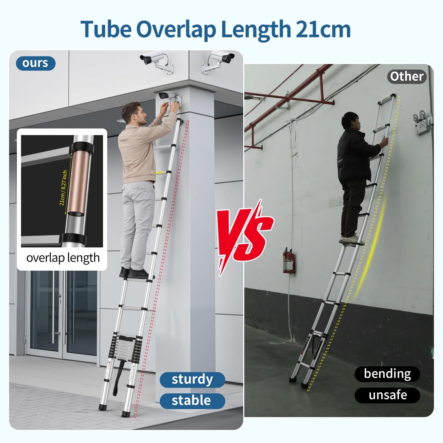 2026 New 17.9FT Heavy-Duty Aluminum Telescoping Ladder, 330LBS Capacity, One-Button Retraction Anti-Pinch, with Wall Support & Adjuster Pads, for Attic Roof Home Renovation