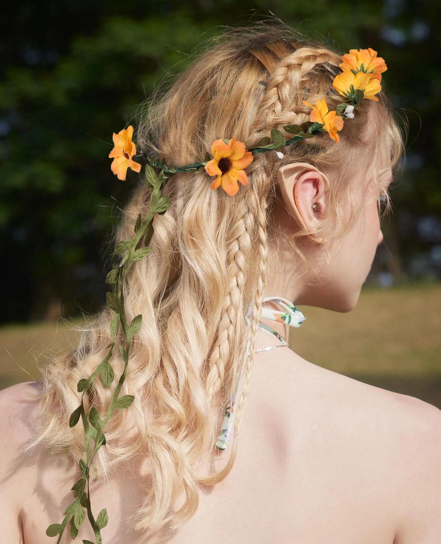 AWAYTR Bohemia Flower Crown Headband - Women Girl Fashion Green Leaves Ribbon Garland Floral Headpiece For Wedding Party Photography (C-Mixed Color-9Pcs)