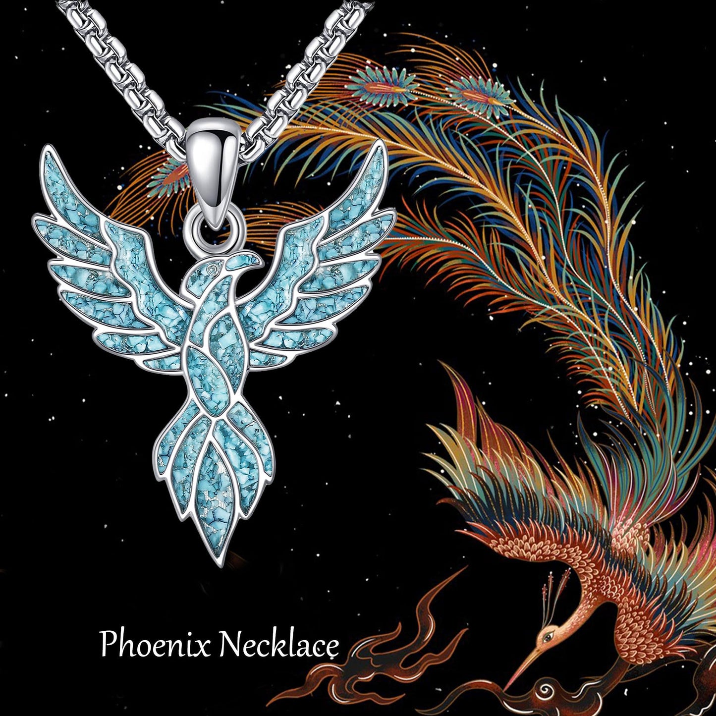 HKPATOP Phoenix Necklace 925 Sterling Silver Turquoise Phoenix Pendant Necklace Animal Jewelry Gifts for Women Men