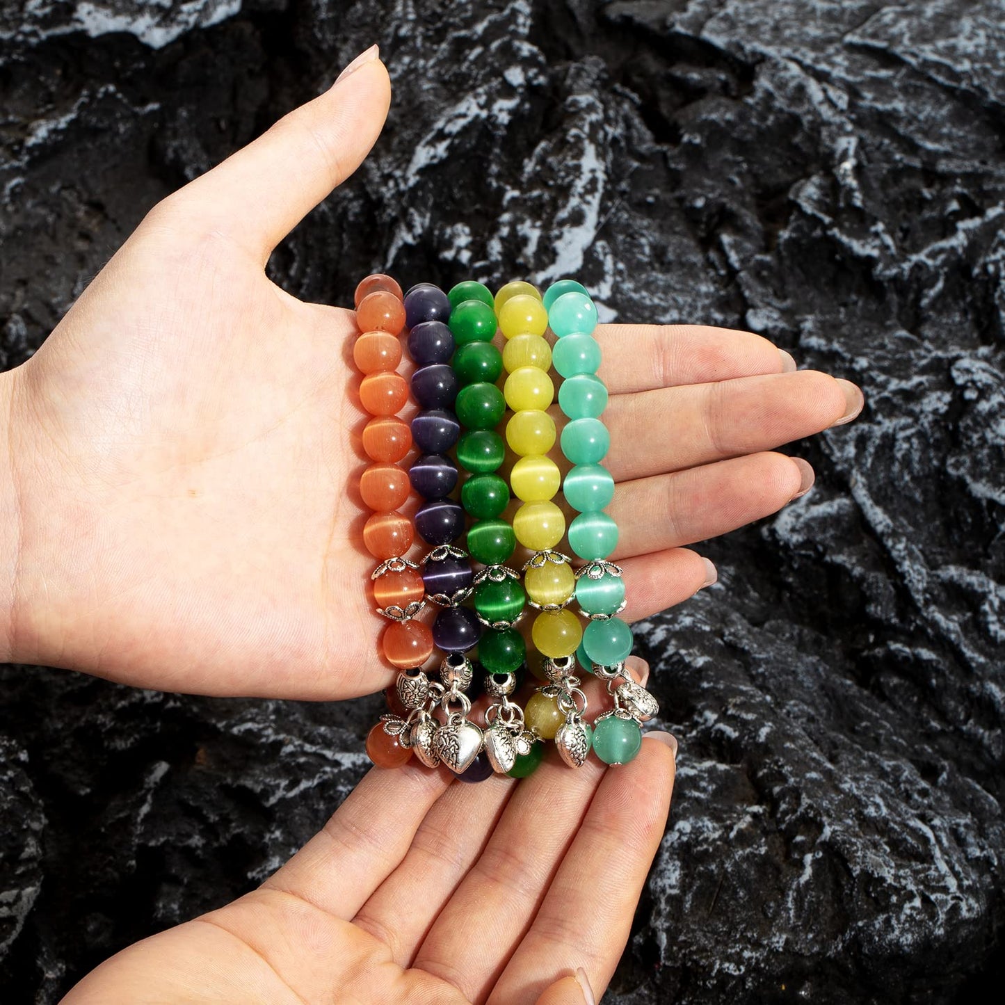 MEHUK Natural Stretch Gemstone Bracelet Healing Stone Beaded Bracelets for Women Men Gifts (Unisex) (Champagne)
