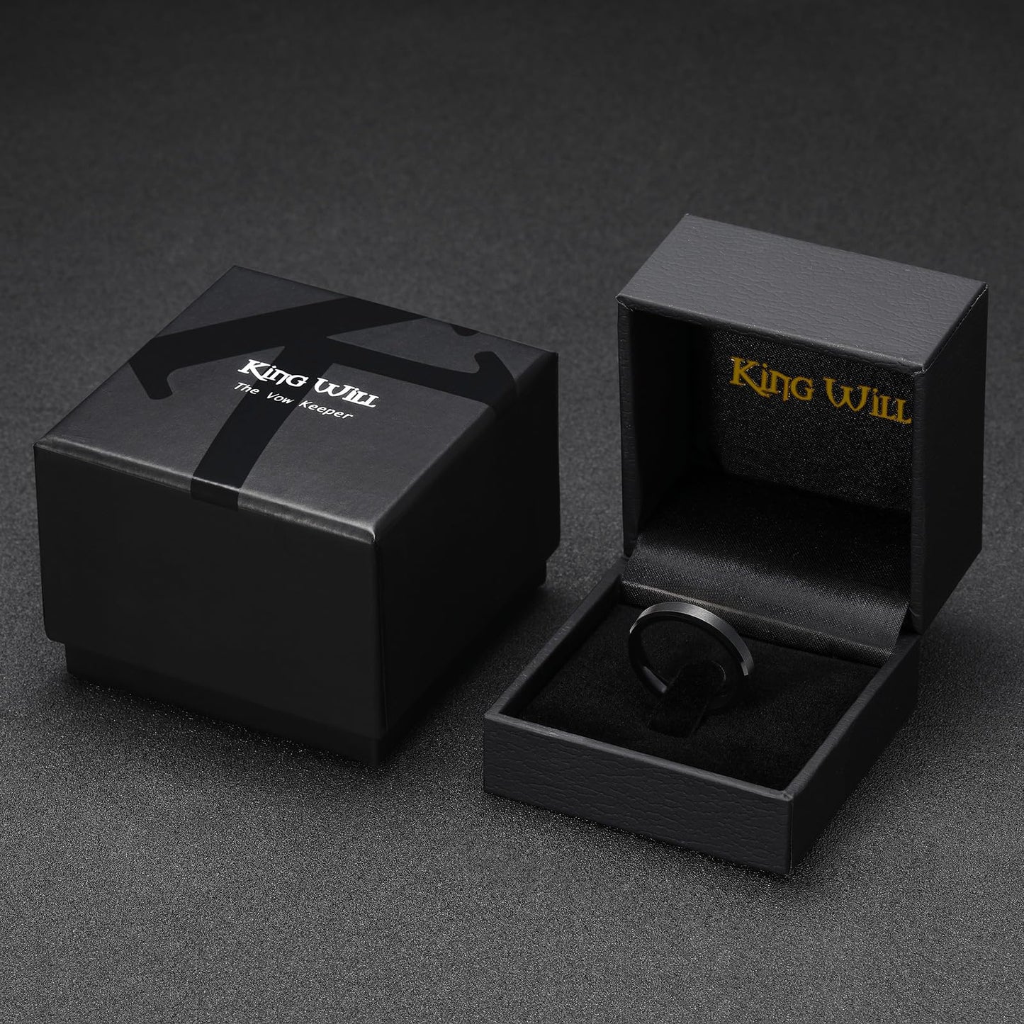 King Will 4mm Black Tungsten Men's Wedding Band - Brushed Matte Finish, Beveled Polished Edge, Comfort Fit 14