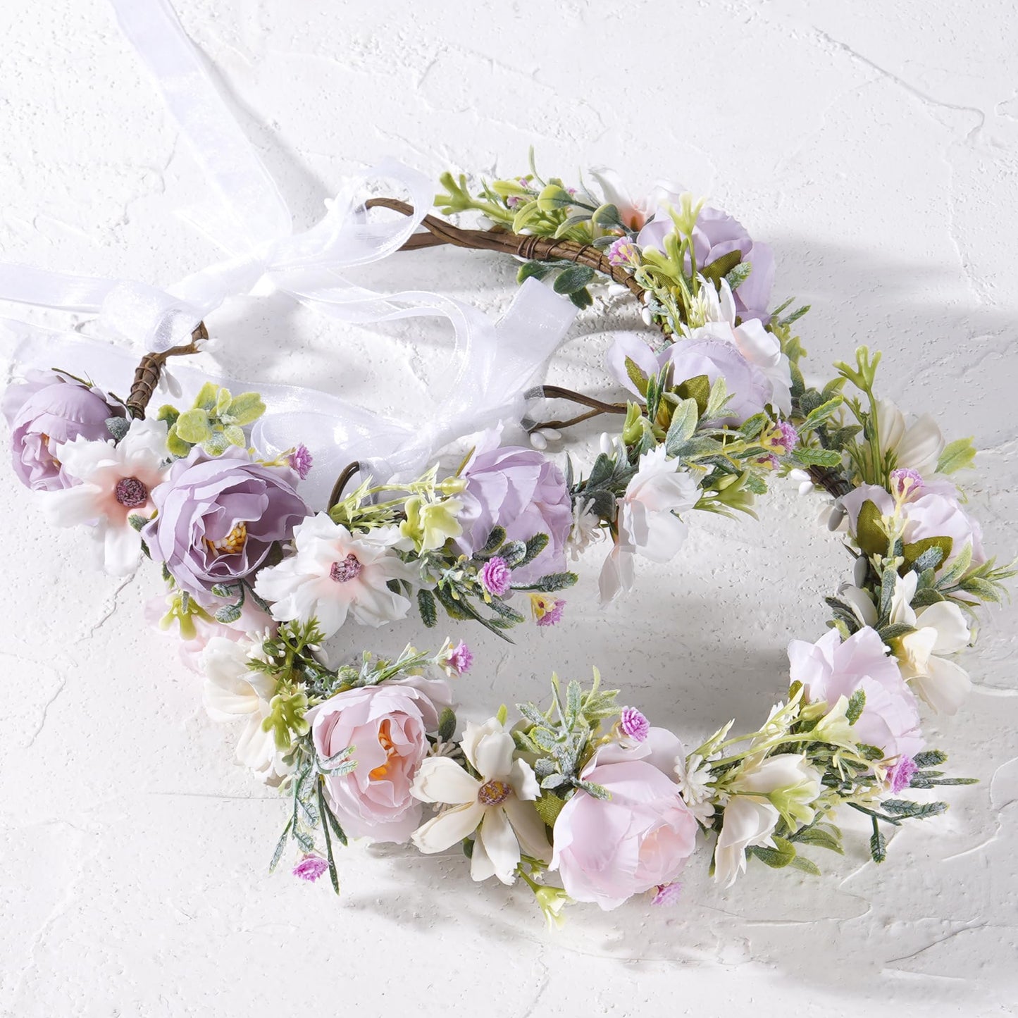 KorViSHOW Fairy Flower Crown Headband, Artificial Purple Rose Floral Headpiece, Boho Bridal Flower Headbands for Women Girls Renaissance Cosplay Wedding Birthday Party Hair Accessories