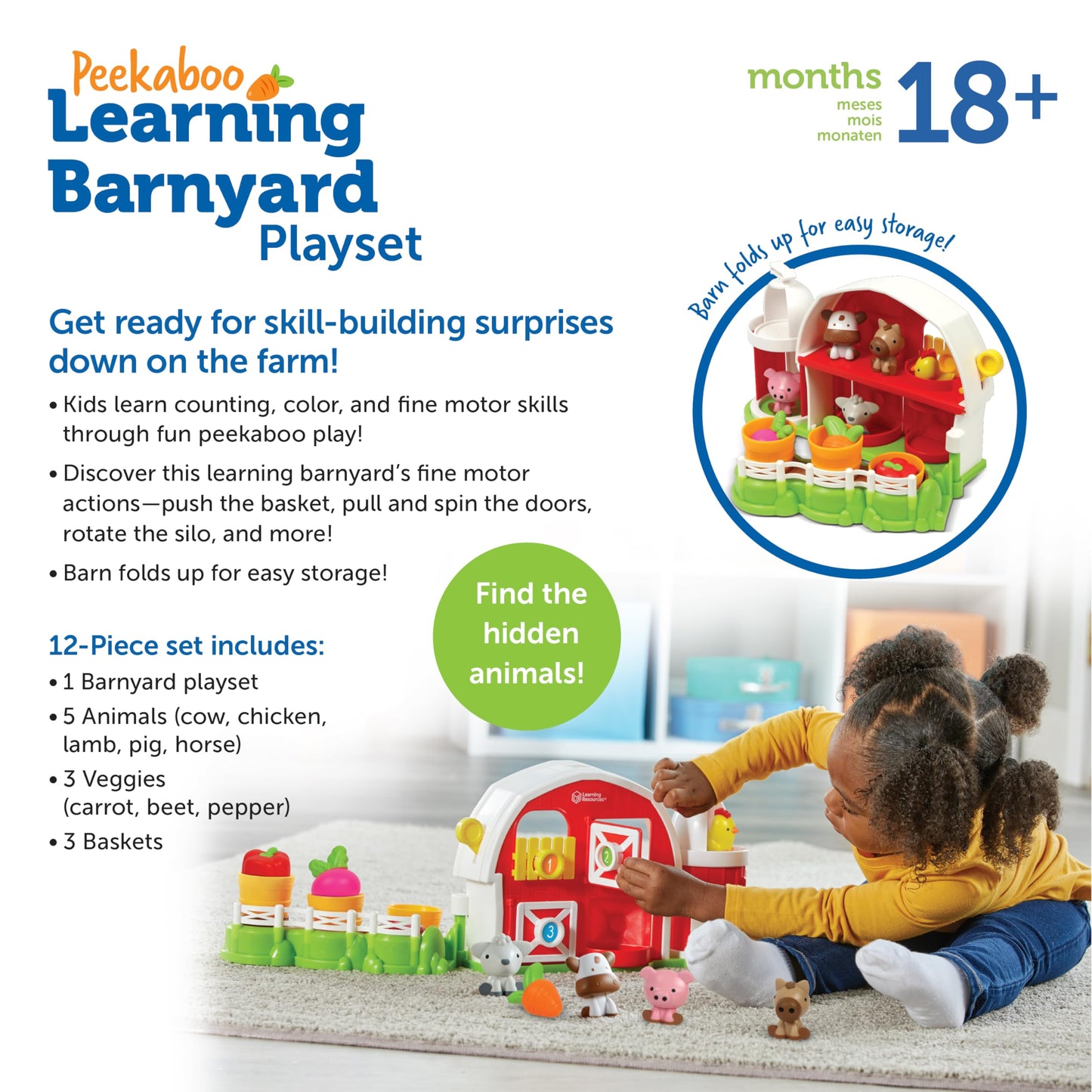 Learning Resources Peekaboo Learning Barnyard Playset - Farm Animal Toys, Montessori Toddler Toys, Imaginative and Fine Motor Skills, Counting Skills for Kids, Birthday Gifts for Boys and Girls