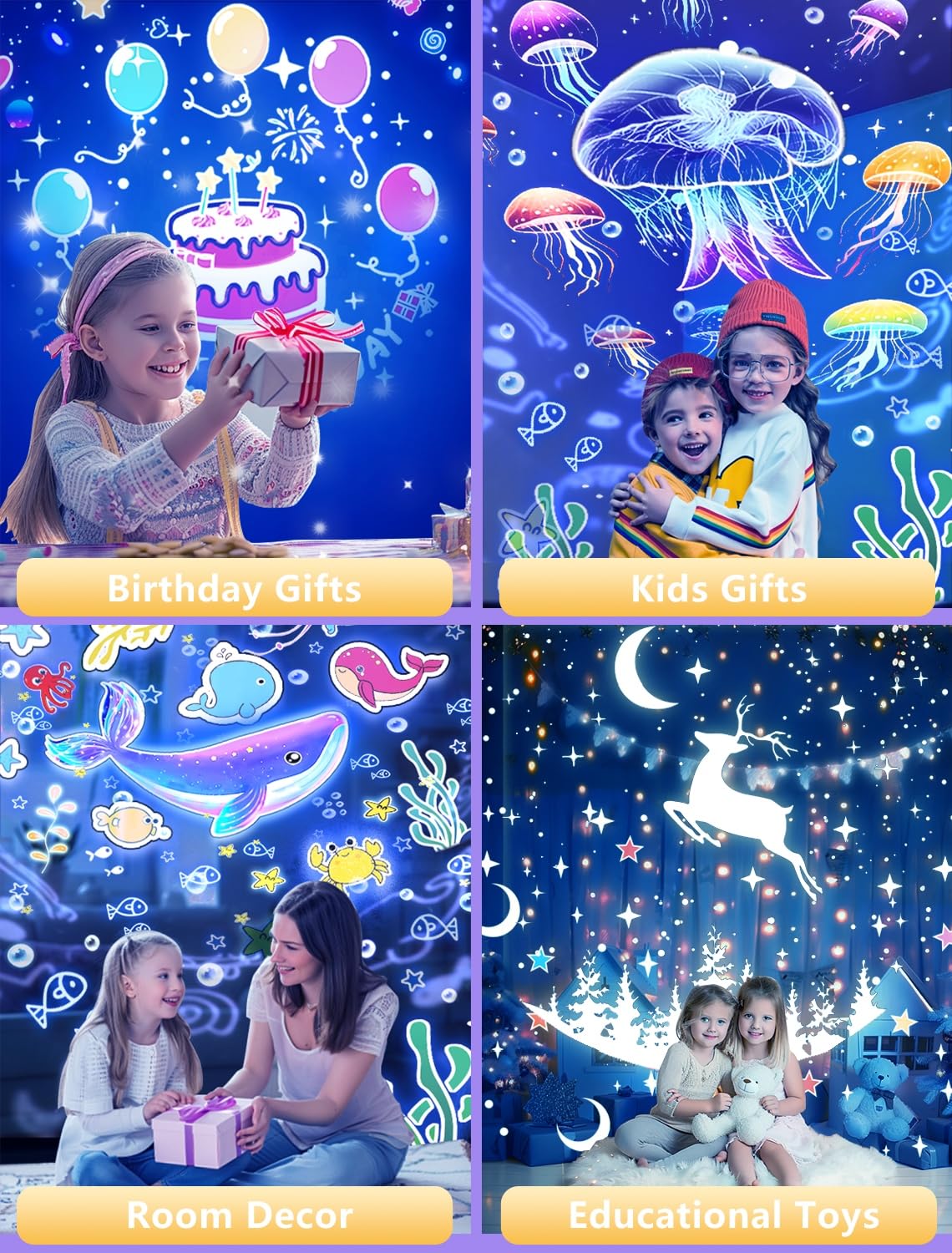 21 Sets of Films, Projector Night Light for Kids Bedroom, Baby Projector for Ceiling, Star Galaxy Night Lights with 360° Rotation Dimmable for Kids Baby Girls, Birthday, Christmas, Nursery, Room Decor