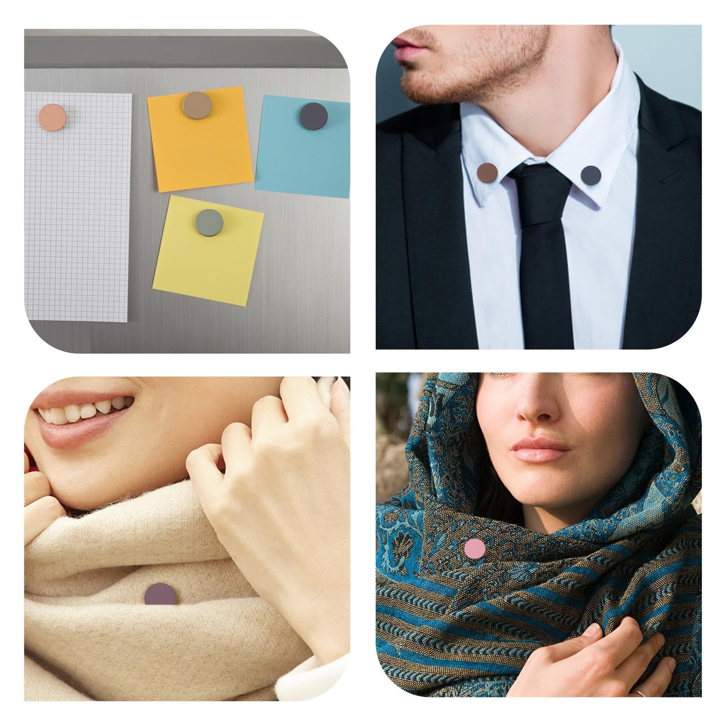 12pcs Strong Hijab Magnetic Pins, Colorful No-Snag Brooch Pins Pinless Scarf Clasp Multi-Use Hijab Magnet Buttons for Women Clothes Dress Secure Invisible Hold
