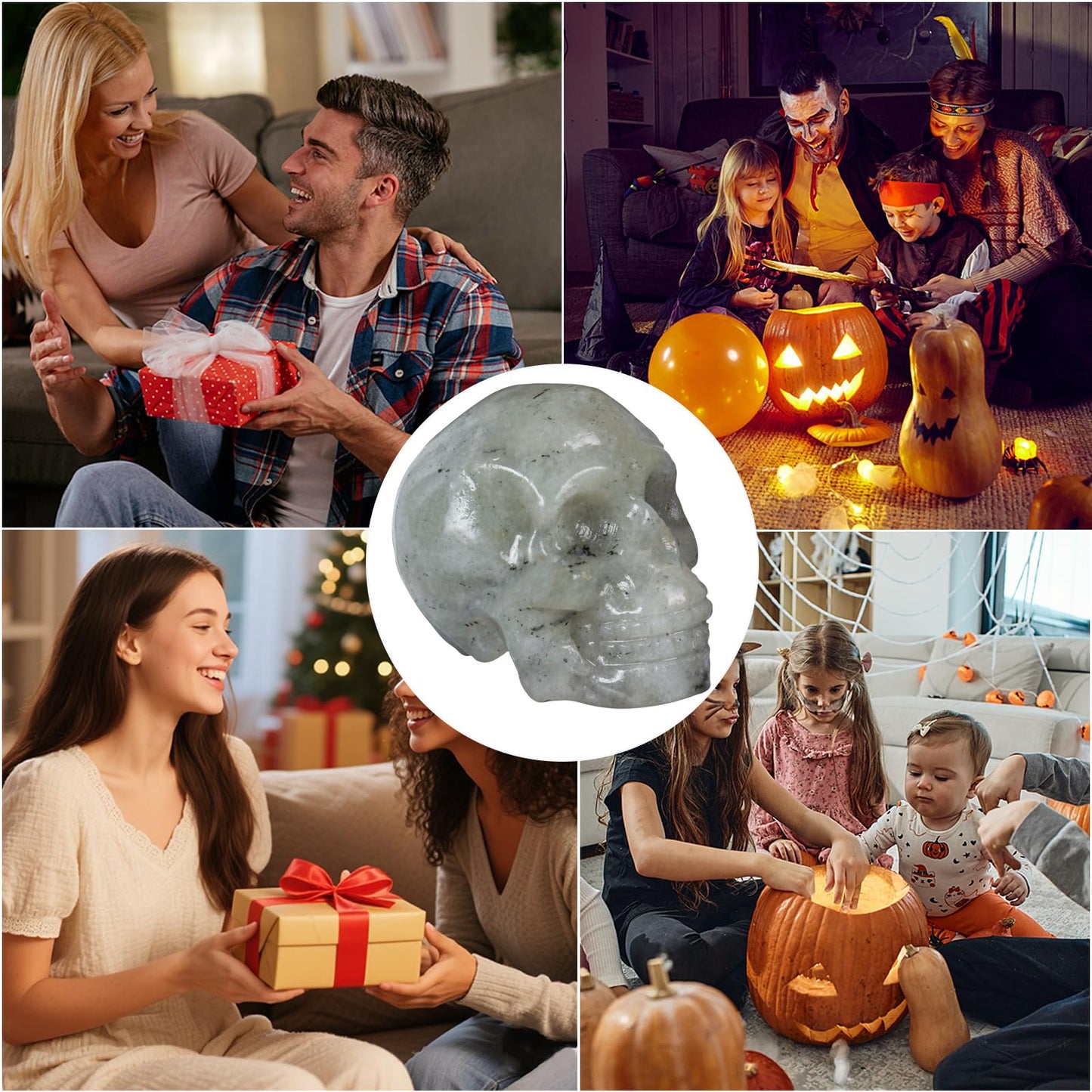 Labradorite Crystal Skull, 1.4 Inch Miniature Hand Carved Reiki Healing Pocket Stone, Small Collectible Skull Figurine for Altar Home Office Decor, Crystal Statue Meditation Gift for Men Women