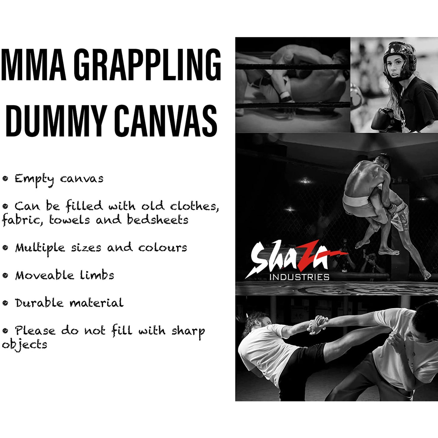 Shaza Grappling Dummy for Fitness & Training, Pose, Strike & Throw Wrestling Dummy for 100cm. Punching Dummy for MMA, Jiu-Jitsu, Judo, Karate & Wrestling Practice & Sparring (Black)