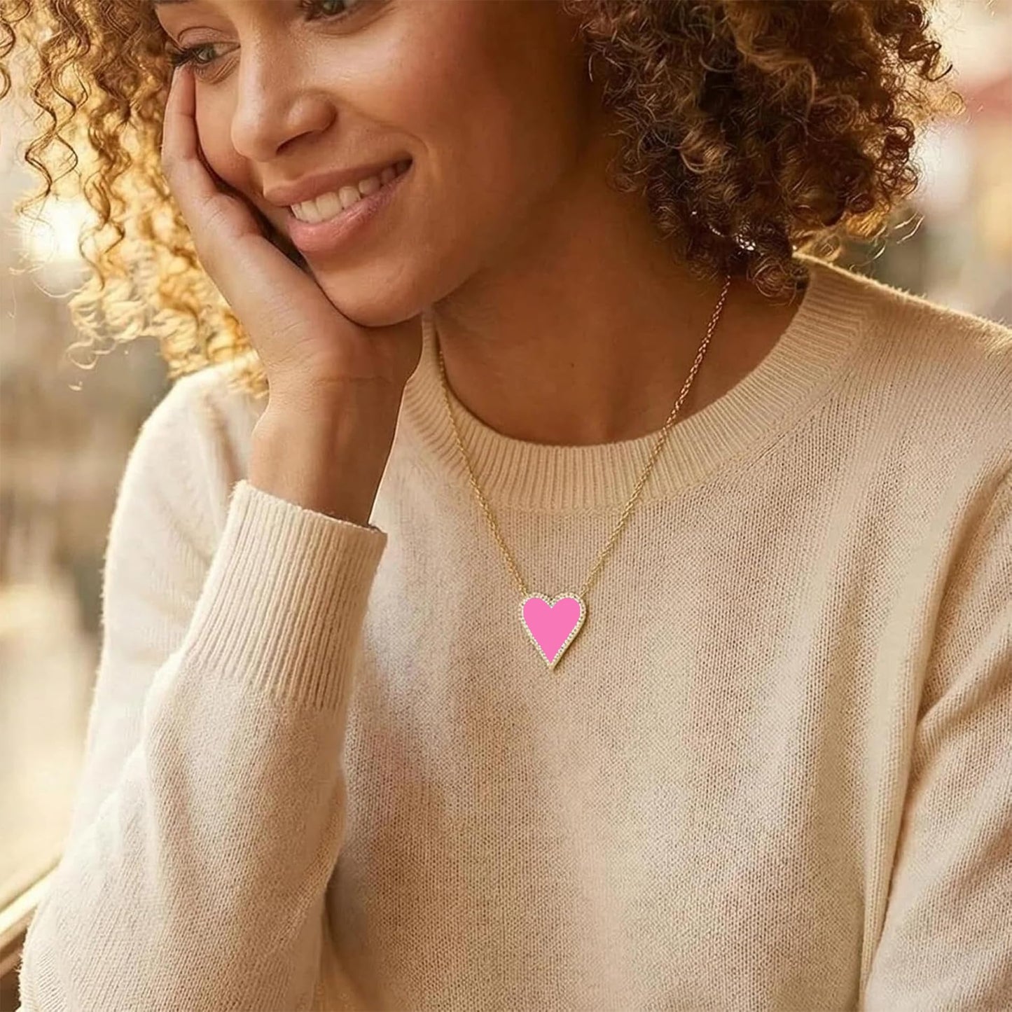 JINGDR Heart Necklace for Women Preppy Jewelry Gold Plated Love Heart Pendant Necklace