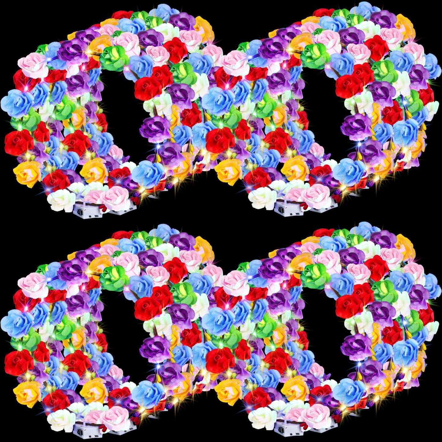 UZLU 80 Pcs LED Flower Crown Headband Glow Floral Wreath Crown for Women Light Up Flower Headband Glow in the Dark Hair Accessories for Wedding Birthday Cosplay Beach Party Favor