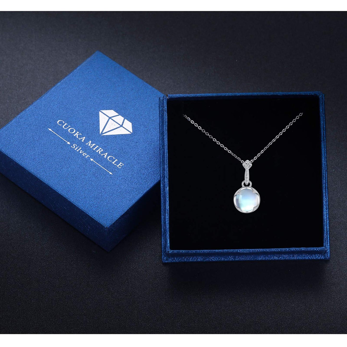 CUOKA MIRACLE 925 Sterling Silver Moonstone Choker Necklace for Women Simple Elegant Rainbow Synthetic Moonstone Jewelry Birthday Gift for Her Anniversary Birthday
