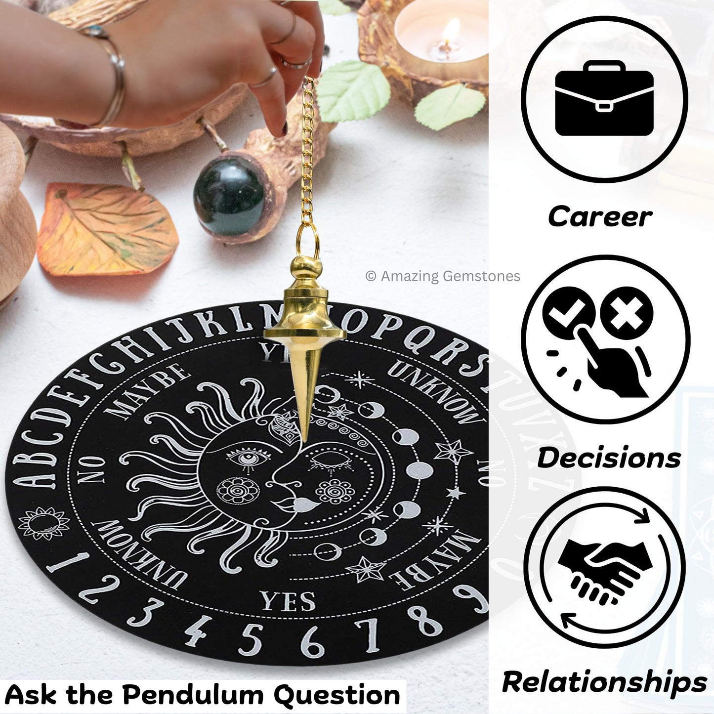 Amazing Gemstone Healing Metal Pendulums for Divination, Gold Long Point with Disc Steel Copper Pendulum High Energy Pendulo de Bronce Pendulos de Mesa MP100