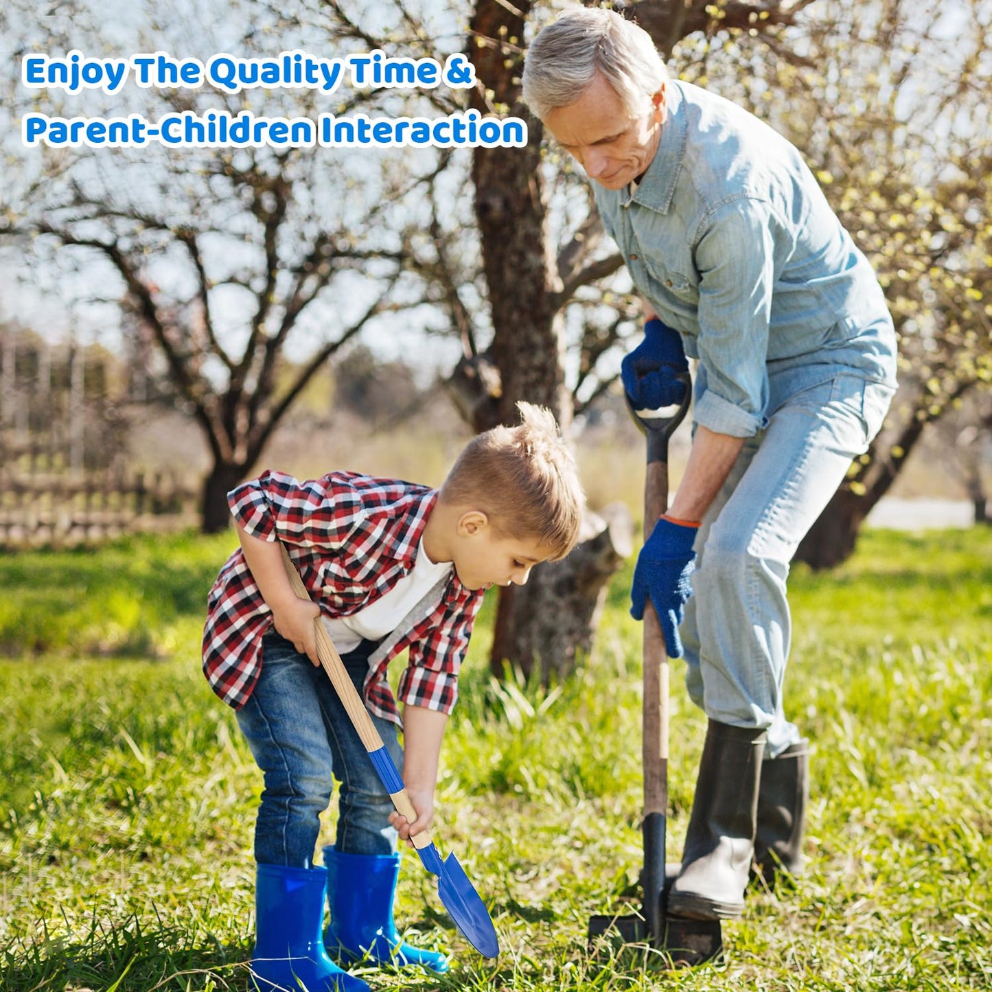 Theefun Kids Garden Tool Set: Safe Toddler Size Hoe, Rake, Shovel, Leaf Rake, Broom 5-Piece Kids Gardening Tools with Wooden Handle and Metal Head for Child Christmas Outdoor Toys Gift for Boys Girls