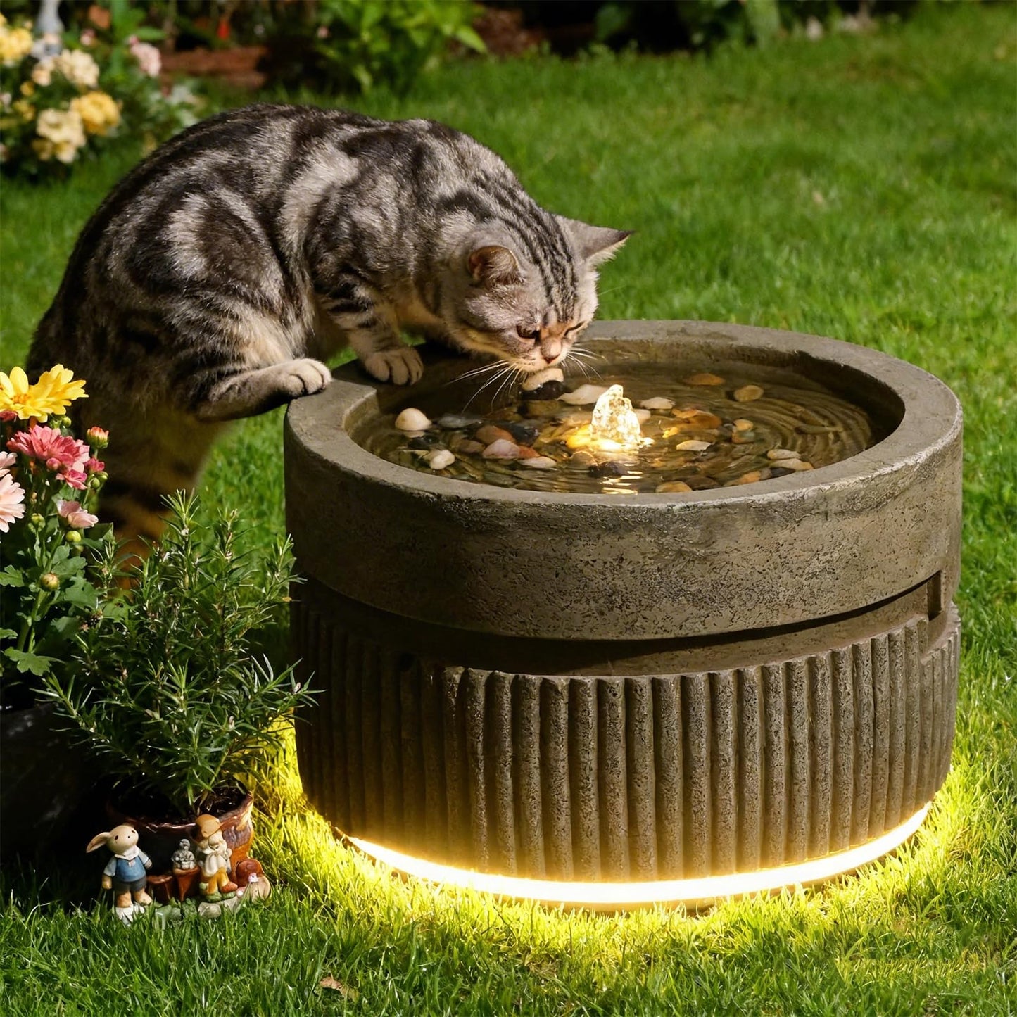 Sunlinua Small Modern Outdoor Water Fountain with Led Lights Tiered Cascading Waterfall Feature with Quiet Pump Floor Water Fountain for Patio Garden Backyard Decking Home and Indoor Décor Brown