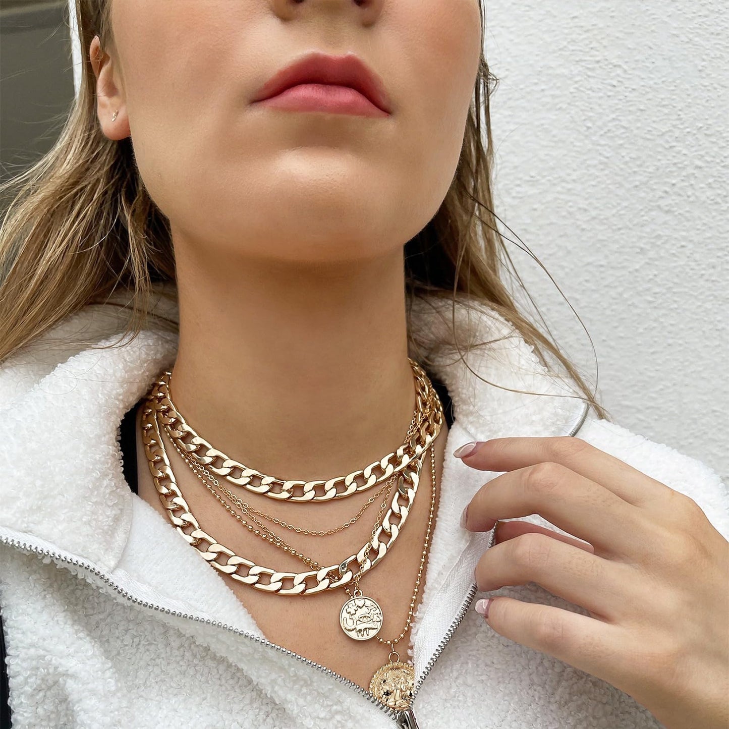 MJartoria Layered Necklaces for Women Trendy Retro Coin Pendant Necklace Dainty Chunky Chain Choker Necklaces for Jewelry Birthday Gifts (B-Retro Coin-One Clasp)