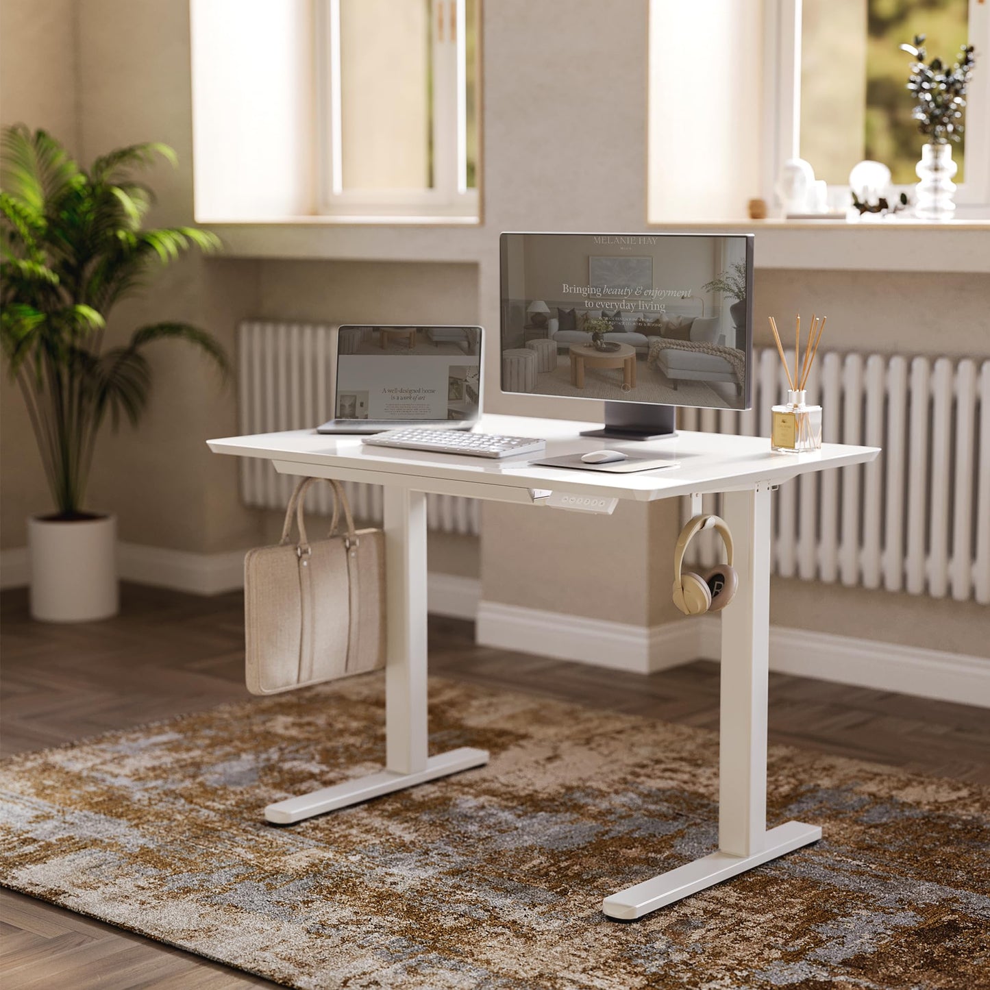 Claiks Glass Standing Desk with Drawers, 40×24 Inch Adjustable Stand Up Desk Quick Install Home Office Computer Desk, White