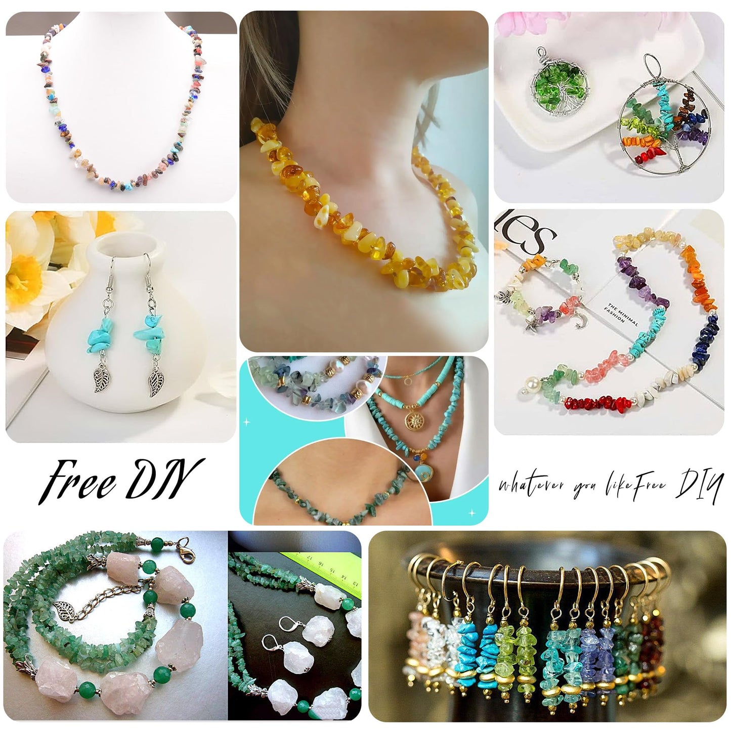Youngbling Natural Chip Stone Beads 450 Pcs 5-8mm Healing Crystal Irregular Gemstone Beads Drilled Lose Rocks White Jade Bulk for Bracelet Jewelry Making
