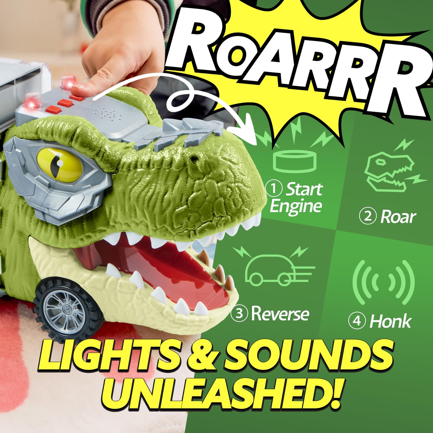 JOYIN 13 in 1 Dinosaur Toys for Kids 3-5, Transport Dinosaur Carrier Truck with 12 Pull Back Cars, Toddler Toys 3-4, Birthday Gifts for 3 4 5+ Year Old Boys