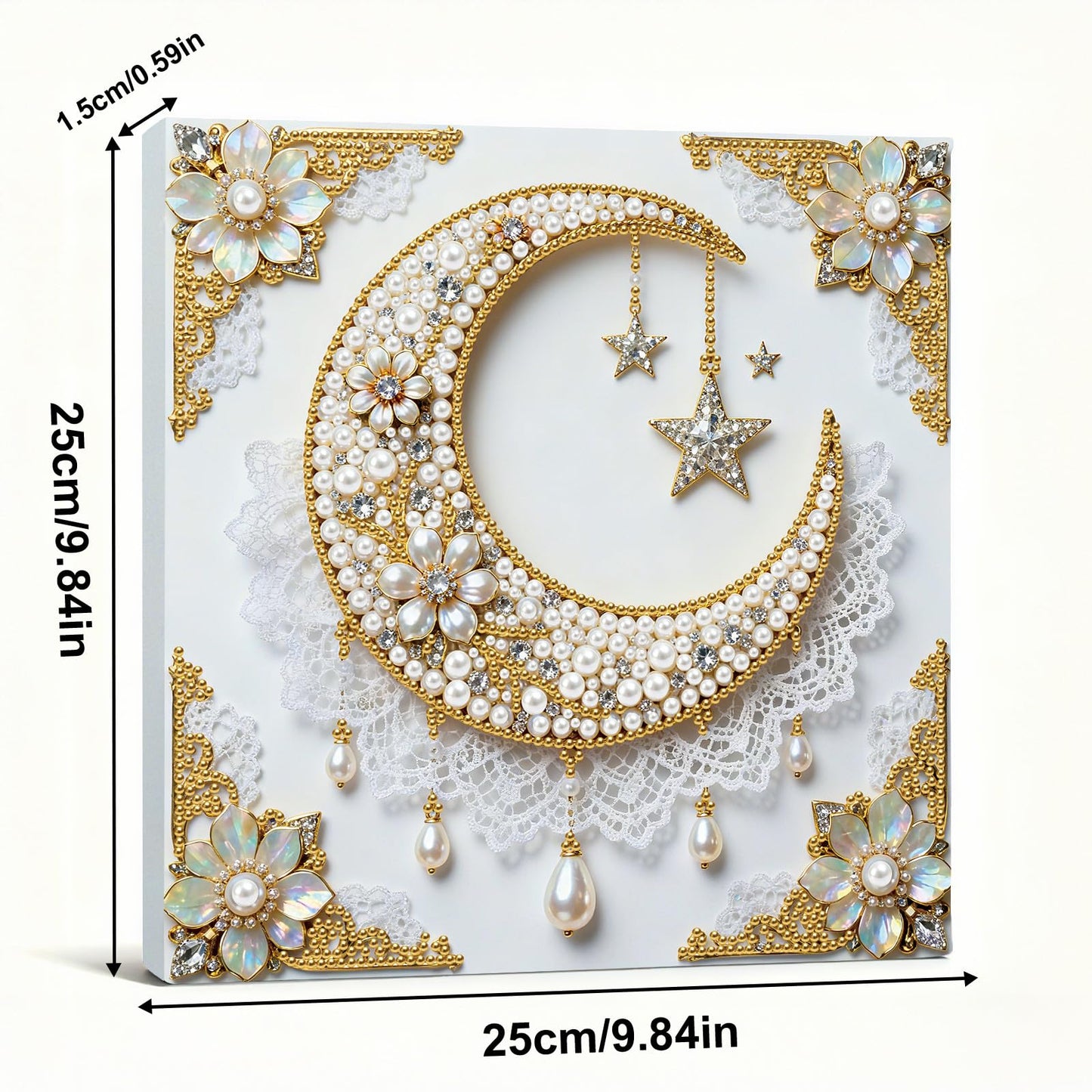 yzARTche Diamond Art Pearl Painting Kit, DIY Pearl Art Painting with White Frame, Handmade Gem Dot Picture Craft for Home Wall Decor Present Set-04-Moon