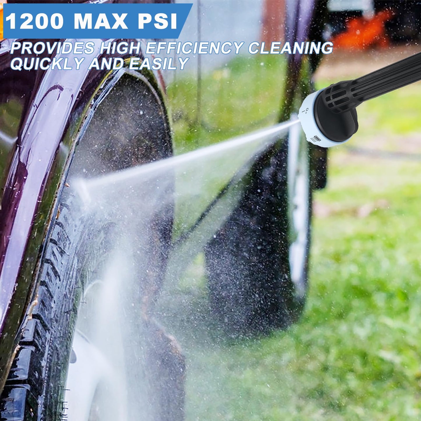WLCIKECB Cordless Pressure Washer Battery Powered ; 1200 PSI Battery Operated Pressure Washer with 2 1500mAh Battery&10 Meter Hose& 6-in-1 Nozzle; for Watering, Car Washing, Yard Cleaning
