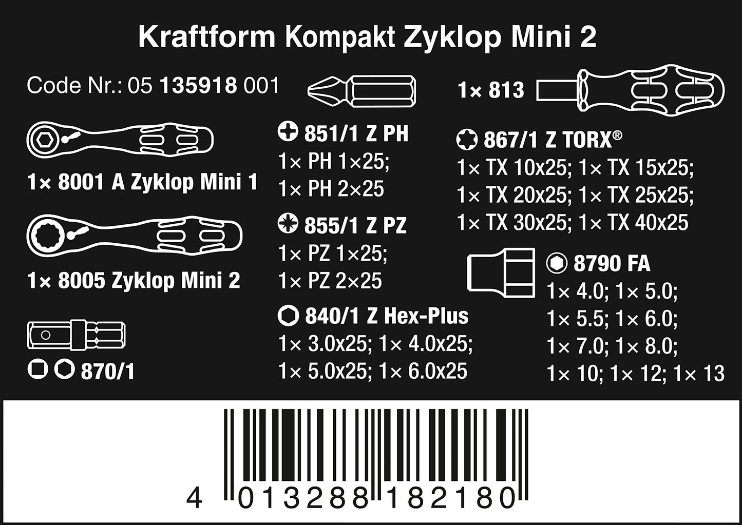 Wera - 5135918001 Kraftform Kompakt Zyklop Mini, Set of 27