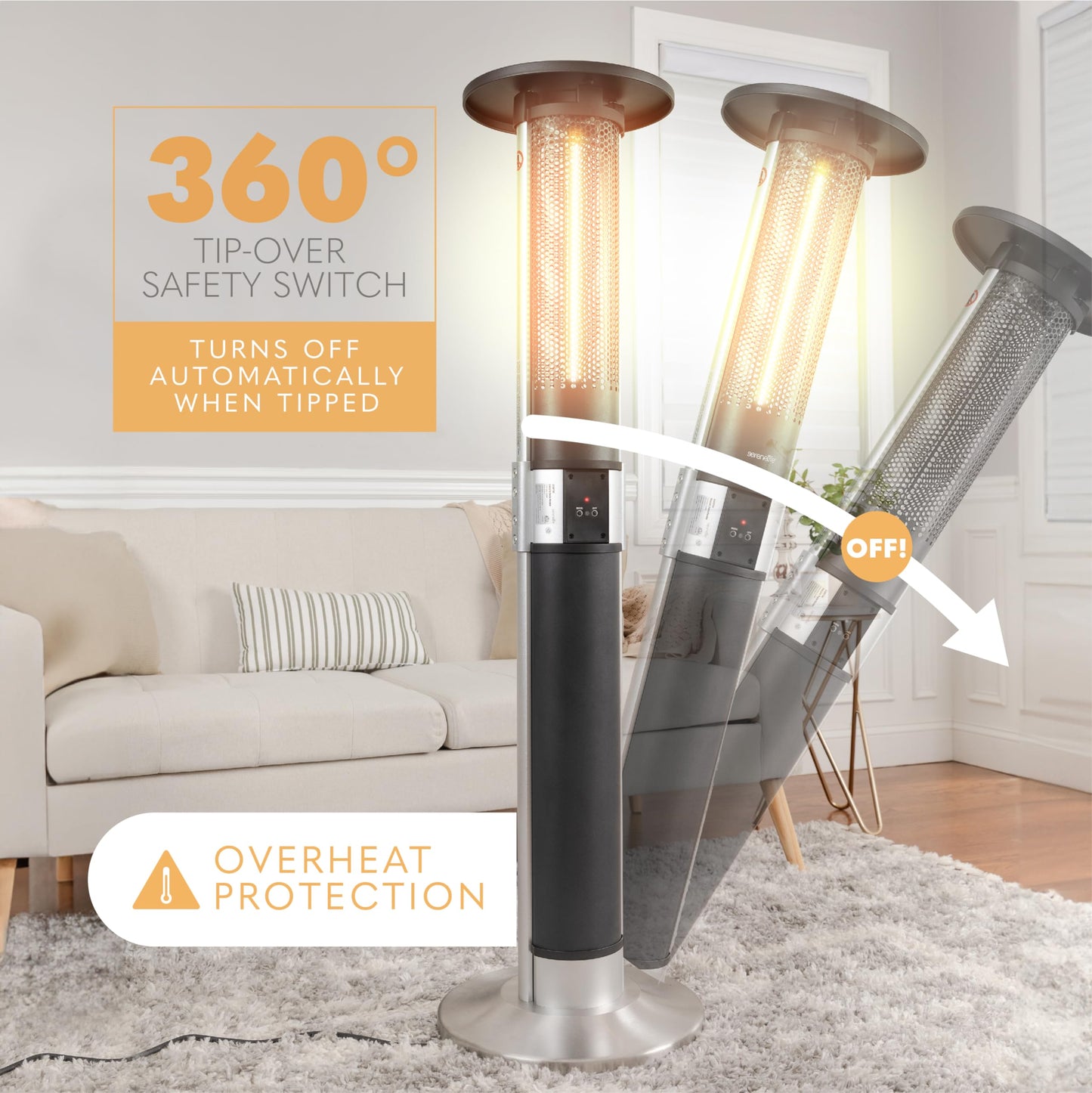 SereneLife Infrared Patio Heater, 1500W Electric with Remote Control, IP24 Approved, Anodized Aluminum Alloy Frame, Indoor/Outdoor for Restaurant, Backyard, Garage, Decks