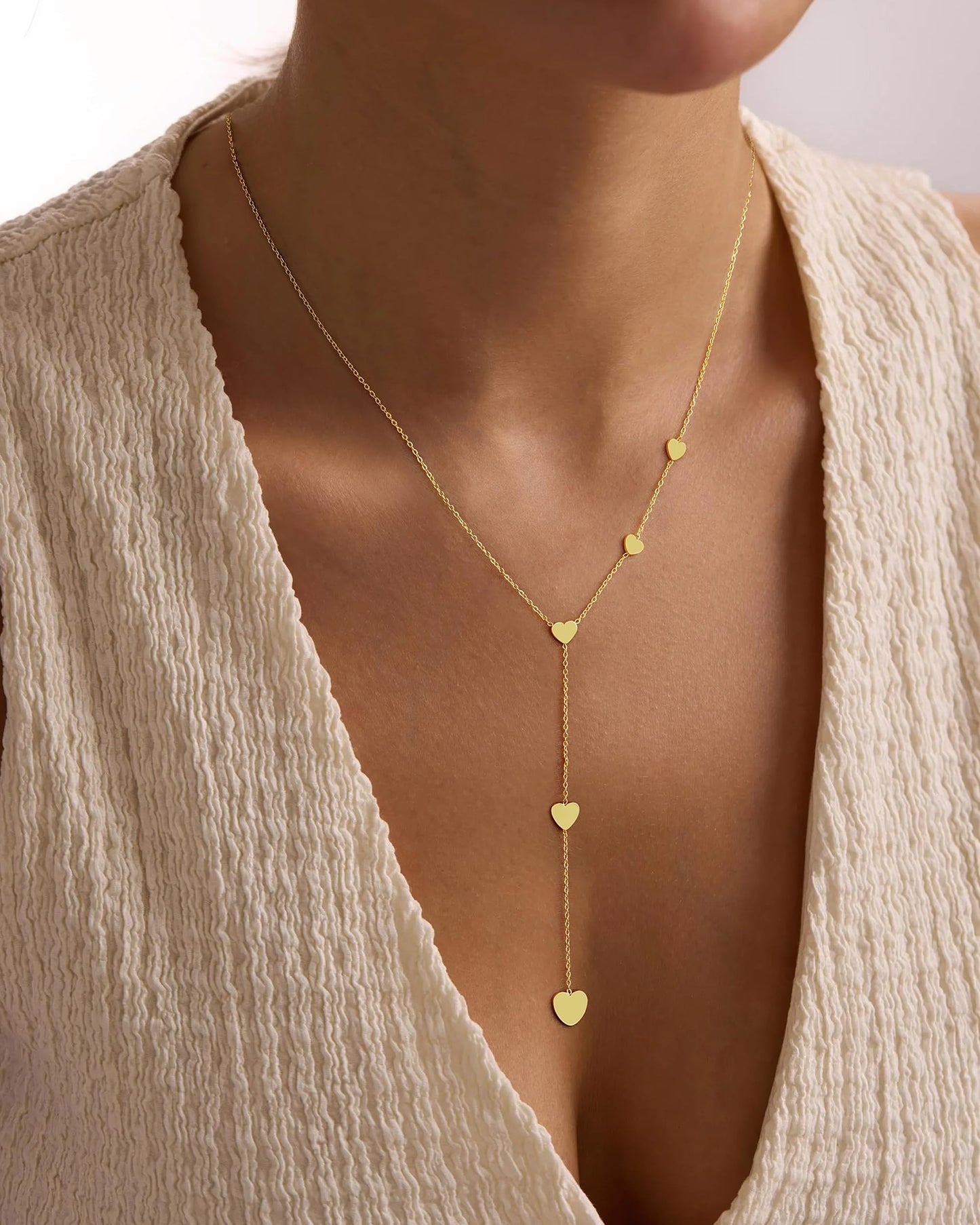 CHESKY Lariat Gold Necklace for Women, Dainty Long Necklace 14k Gold Plated Y-Shaped Pendant Necklace Trendy Love Chain Drop Necklaces Simple Gold Jewelry for Women Gifts