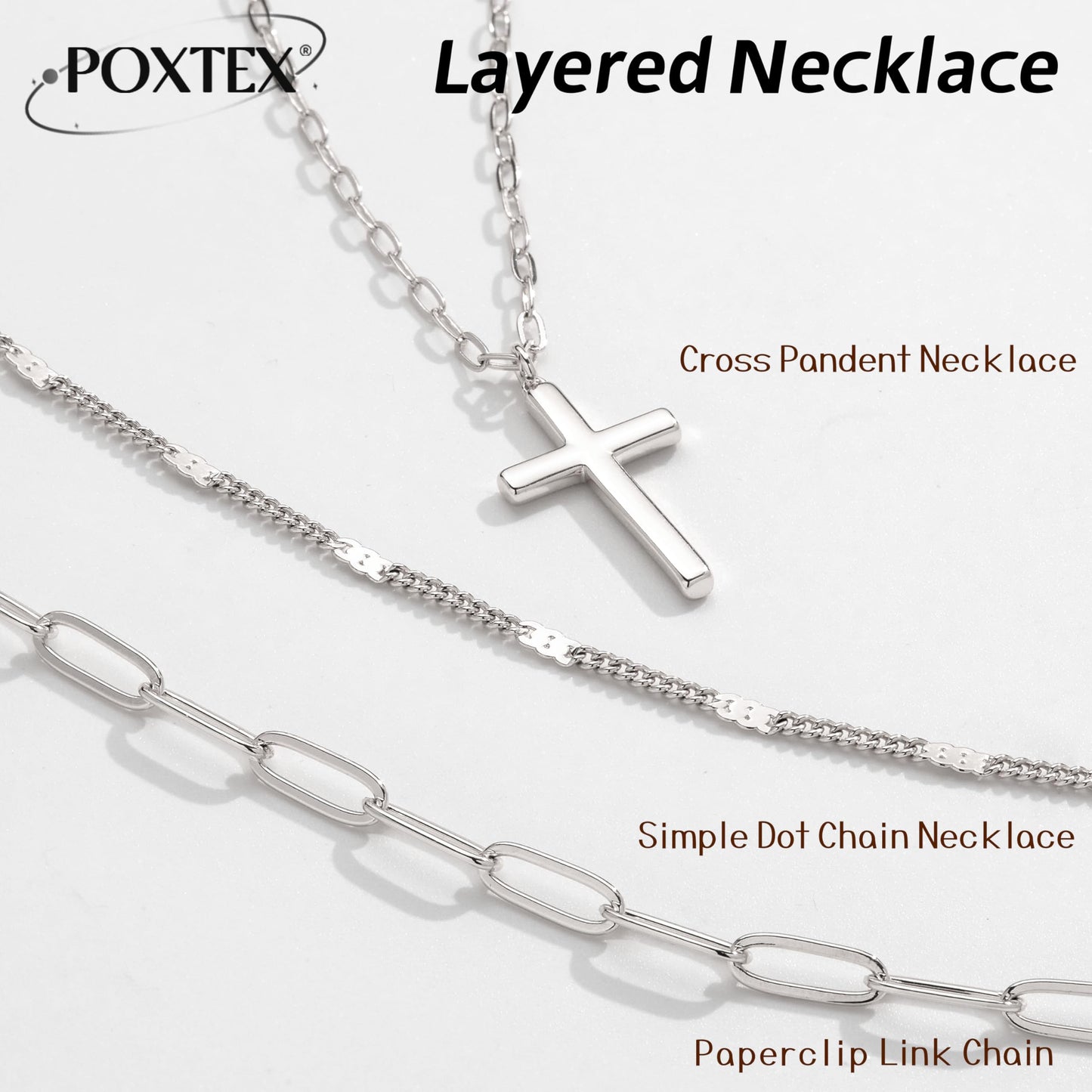Layered Silver Cross Necklaces for Women, Silver Plated Dainty Stackable Choker Paperclip Necklaces for Women,Trendy Layering Cross Pendant Thin Dot Chain Necklace Set Jewelry Gifts for Women