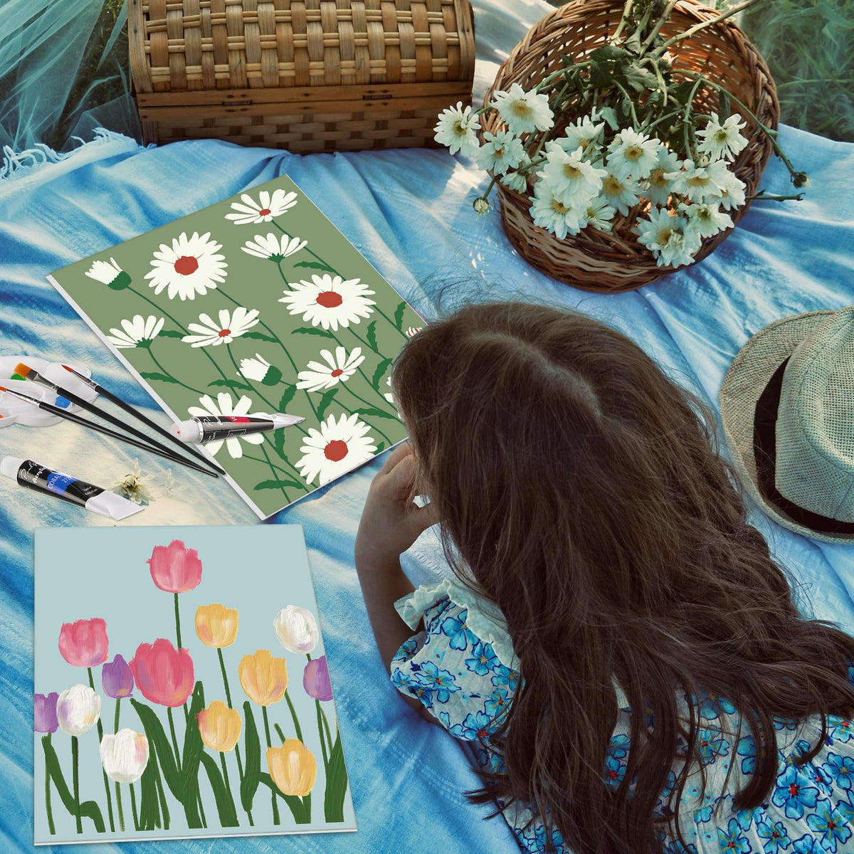 Cholemy 36 Pcs Paint and Sip Kit for Adults 8''x10'' Pre Drawn Canvas for Painting DIY Afro Acrylic Painting Kit Wood Easel Brushes Date Night Bulk for Father's Day Party Gifts(Flowering)