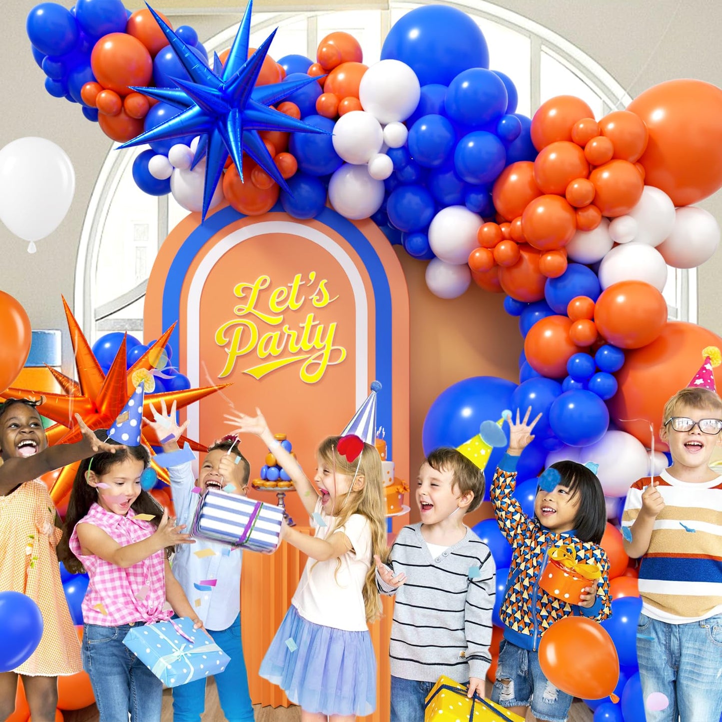 Royal Blue and Orange Balloon Arch Garland Kit with White Orange and Blue Balloons for Baby Shower Birthday Party Decorations